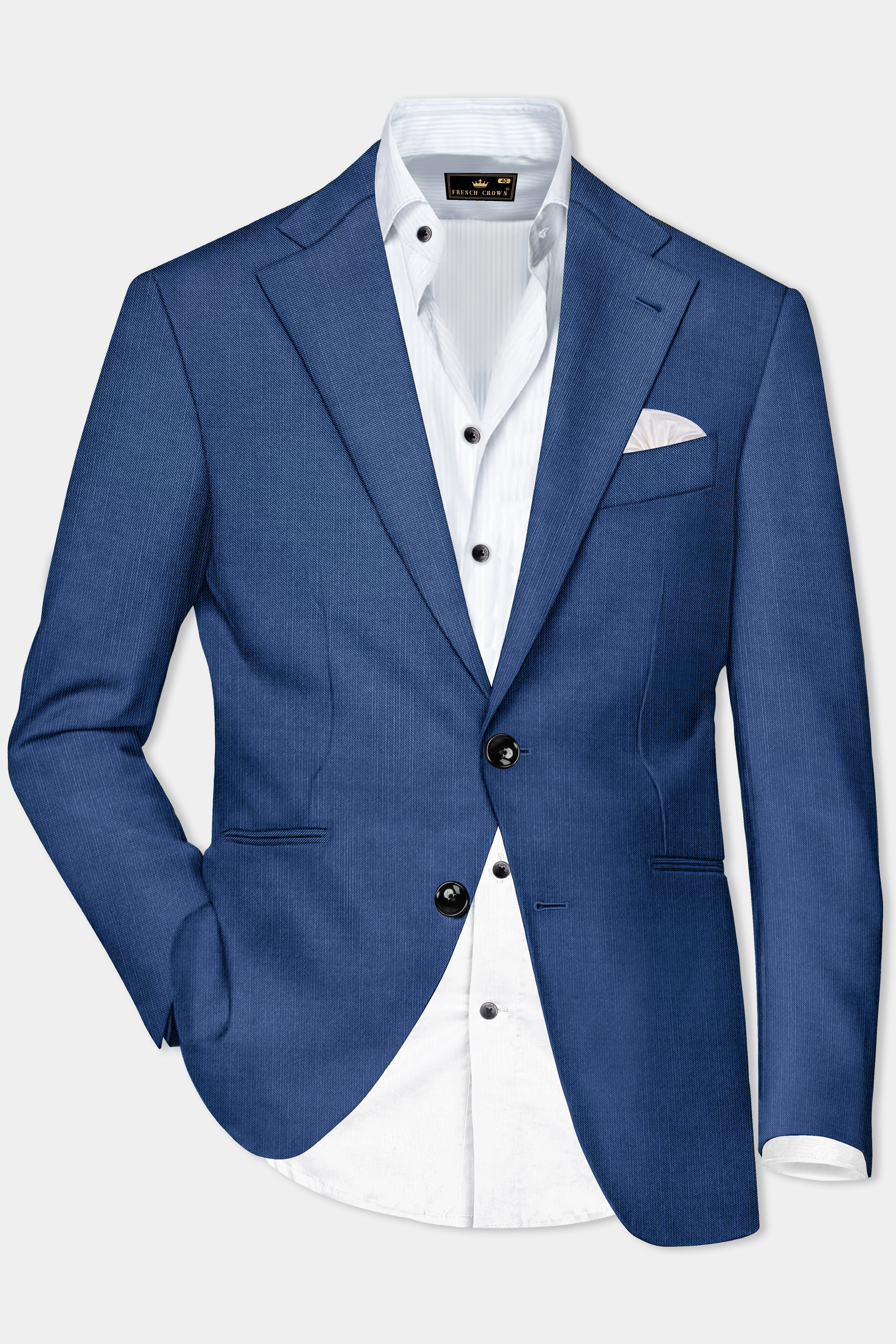 Marinoir-Cello Blue Solid Wool Rich Single Breasted Slight Stretch Blazer