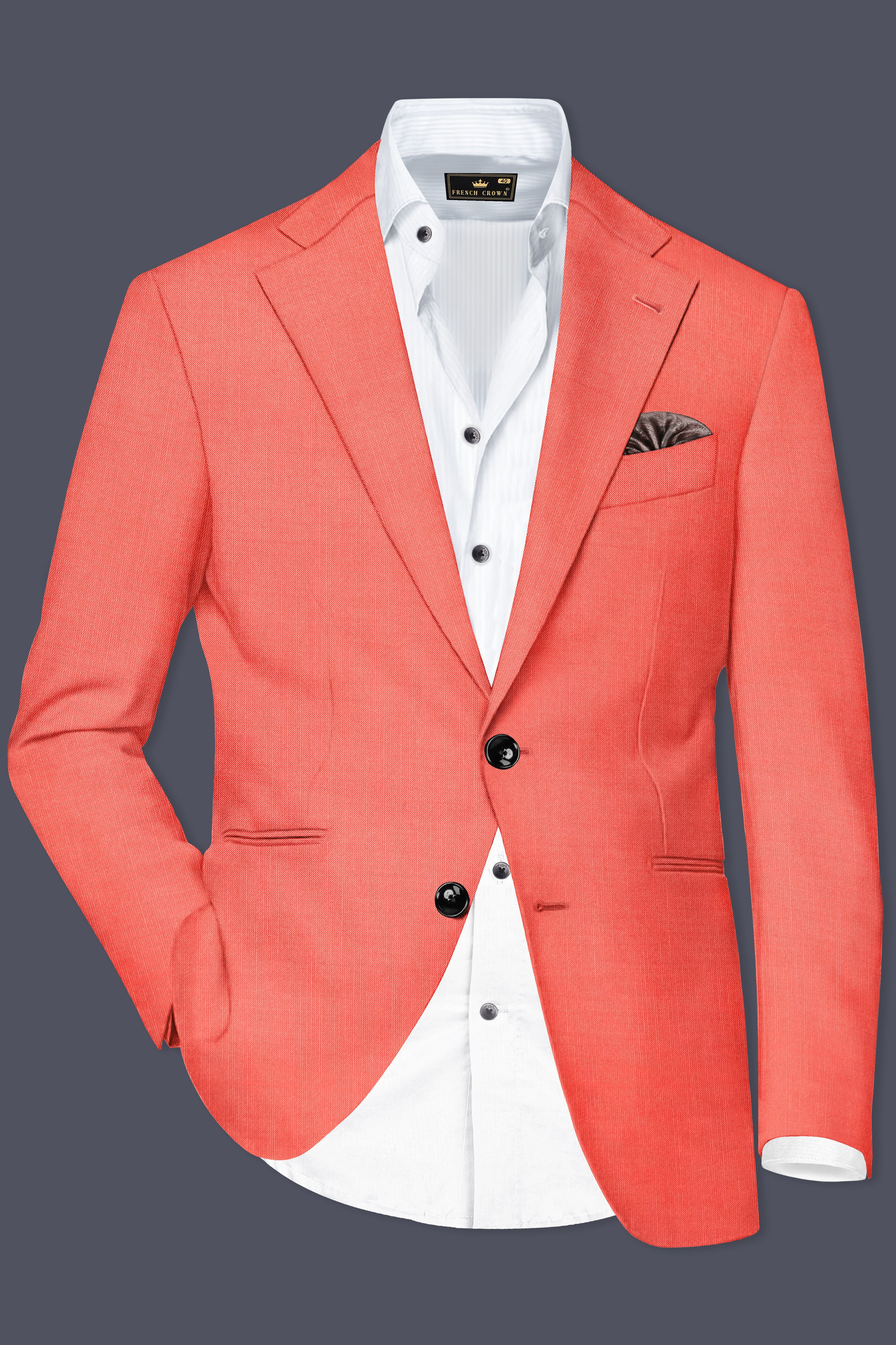 Aurora-Salmon Orange Solid Wool Rich Single Breasted Slight Stretch Blazer