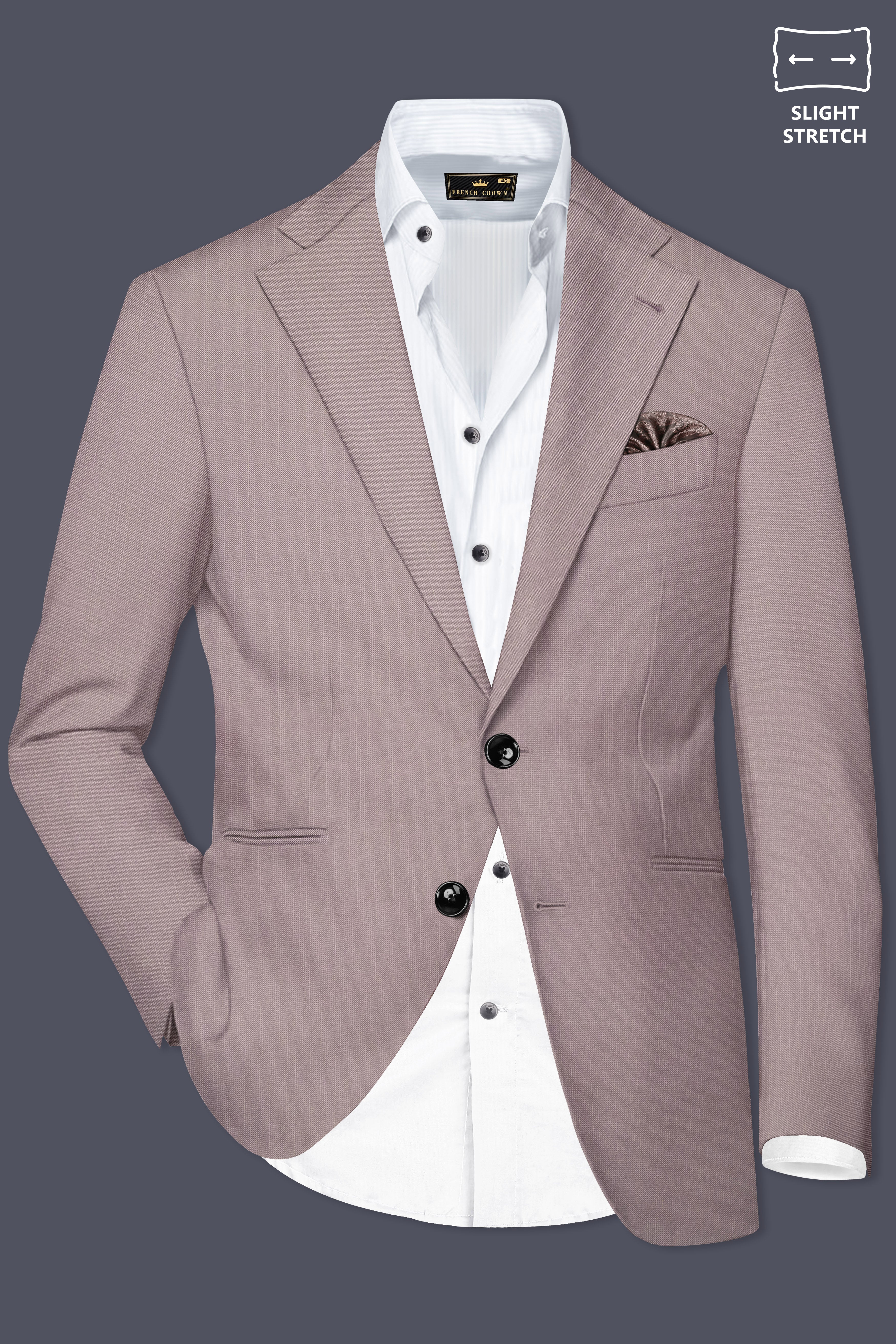 Amour-Rose Quartz Pink Solid Wool Rich Single Breasted Slight Stretch Blazer