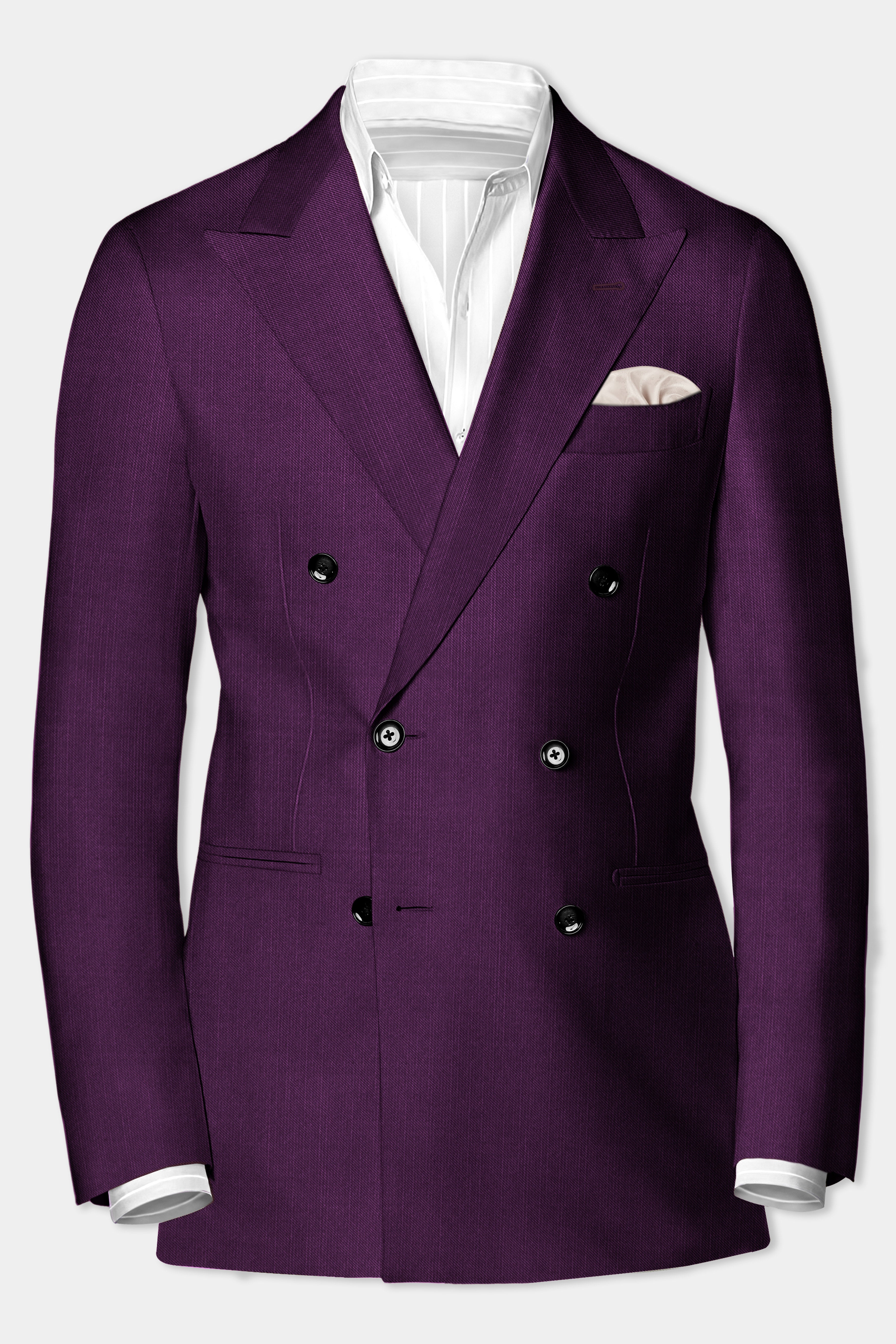 Orchid-Grape Purple Solid Wool Rich Double Breasted Slight Stretch Blazer