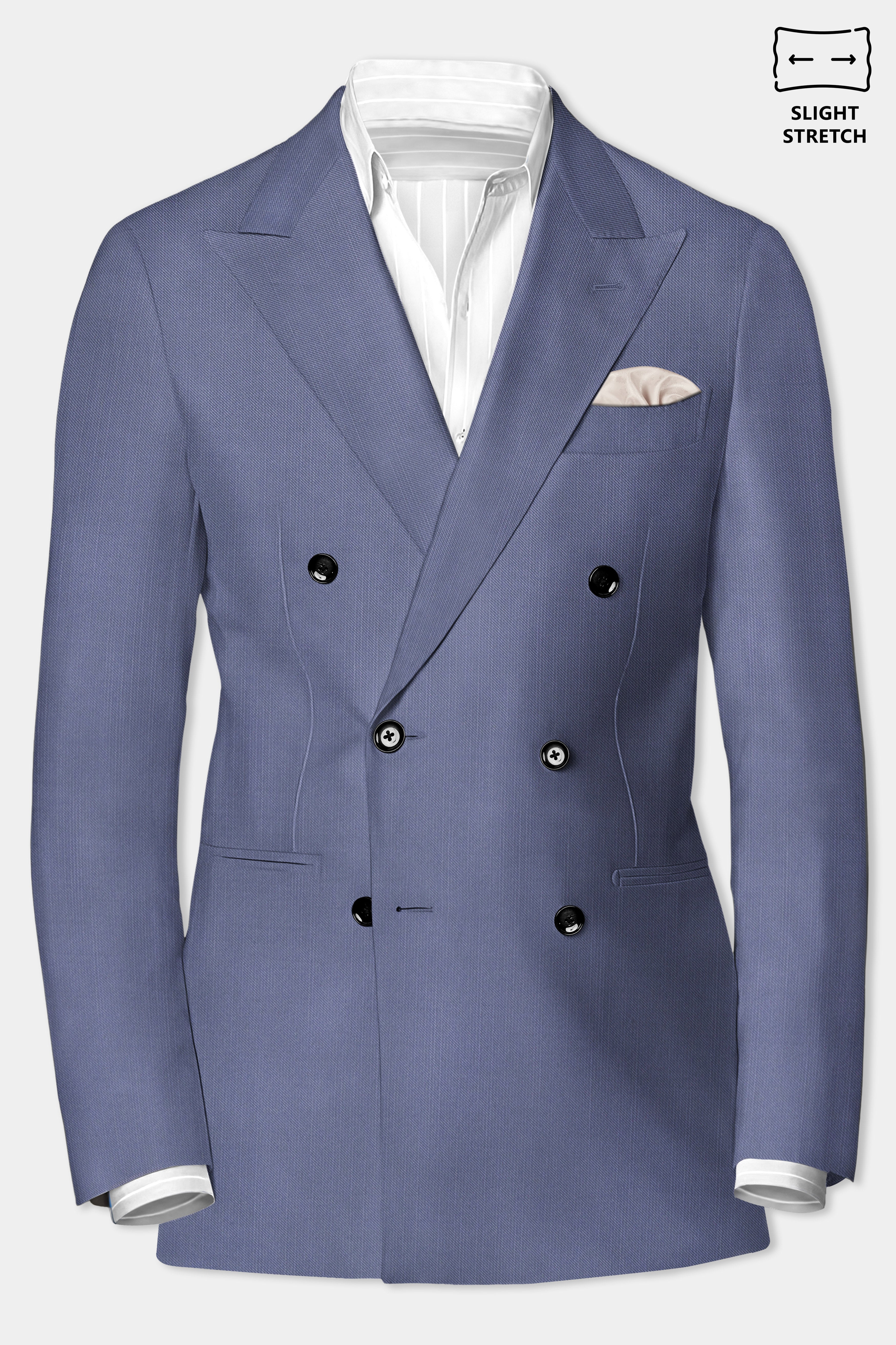 Zenith-Comet Gray Solid Wool Rich Double Breasted Slight Stretch Blazer