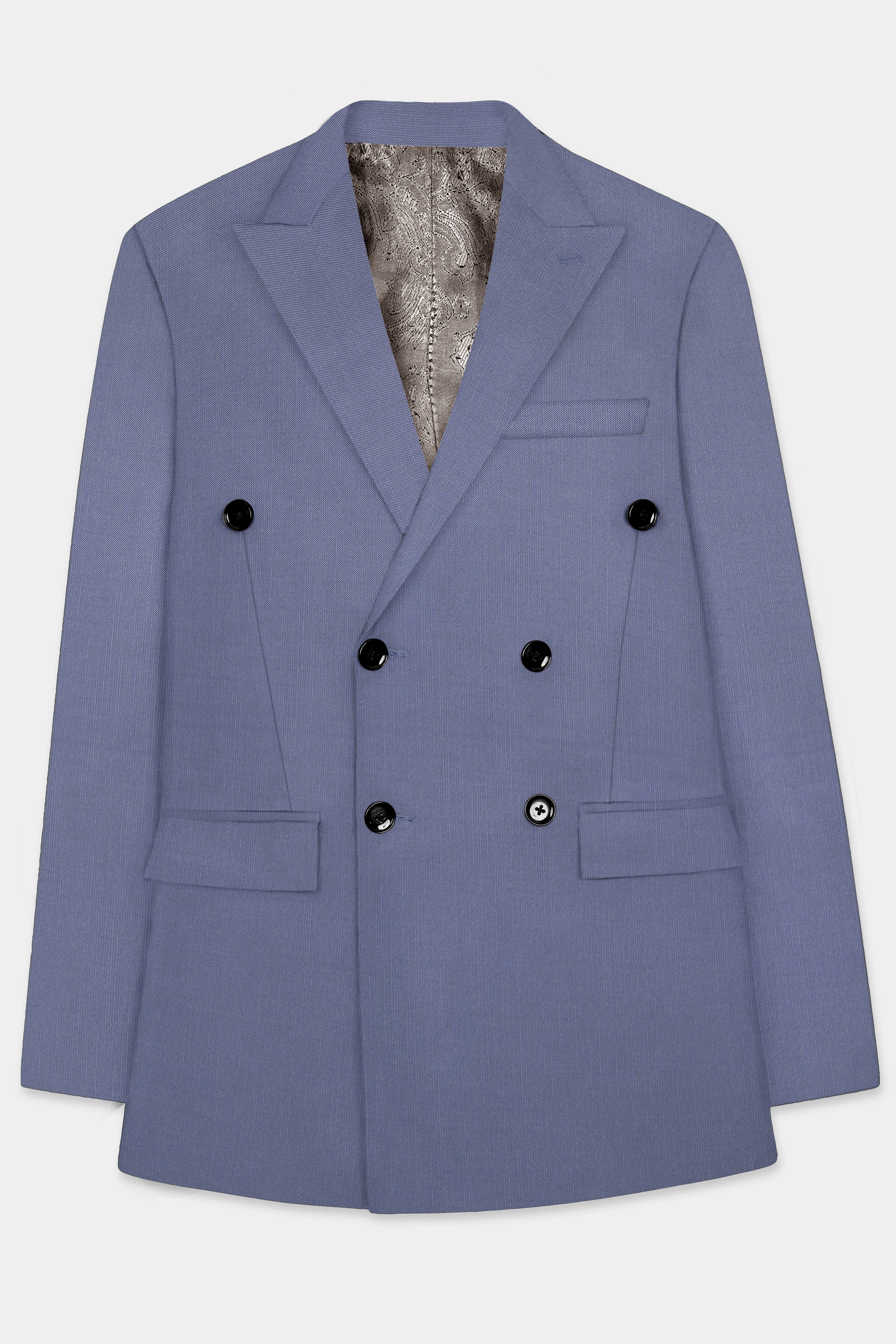 Zenith-Comet Gray Solid Wool Rich Double Breasted Slight Stretch Blazer