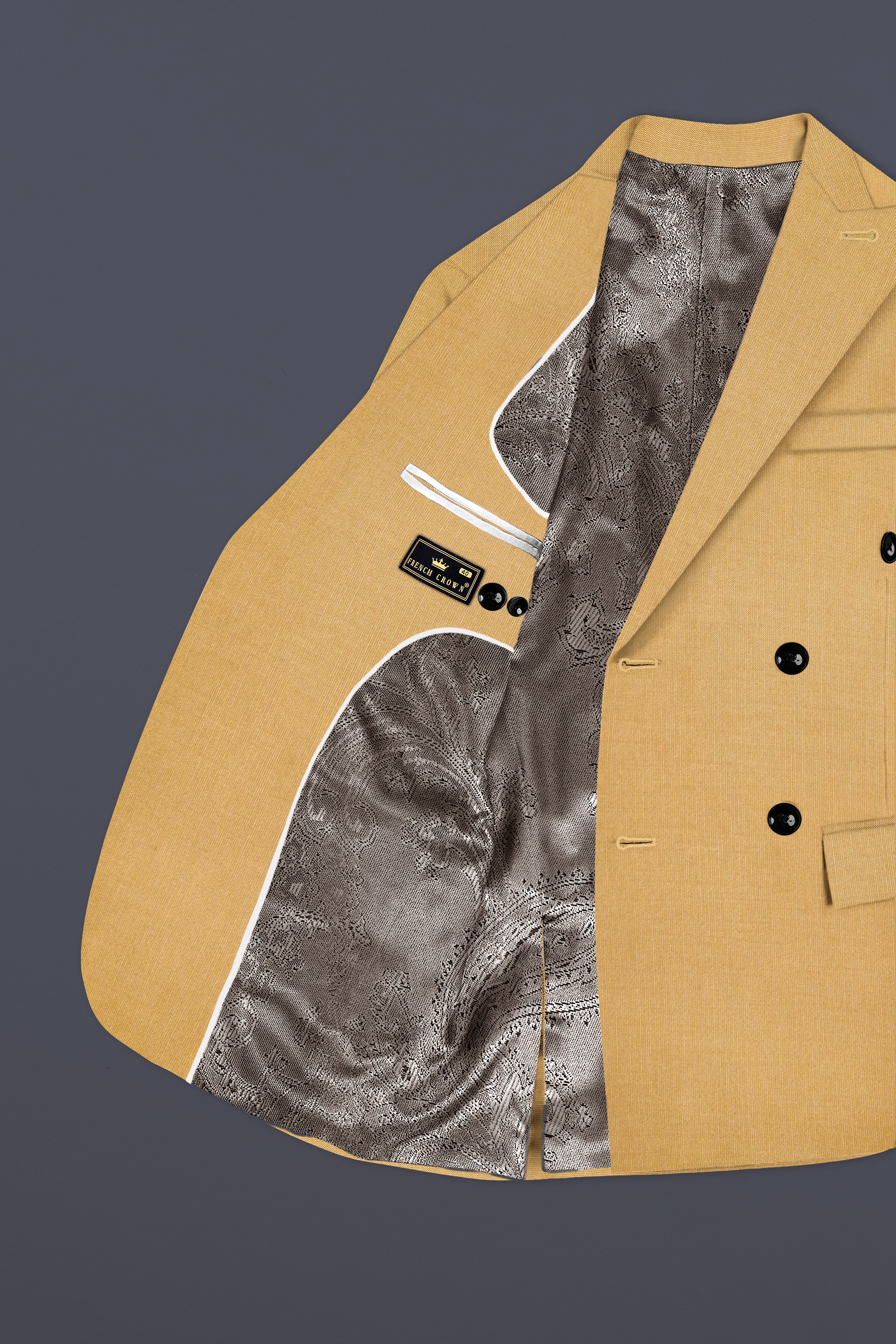 Marula-Desert Yellow Solid Wool Rich Double Breasted Slight Stretch Blazer