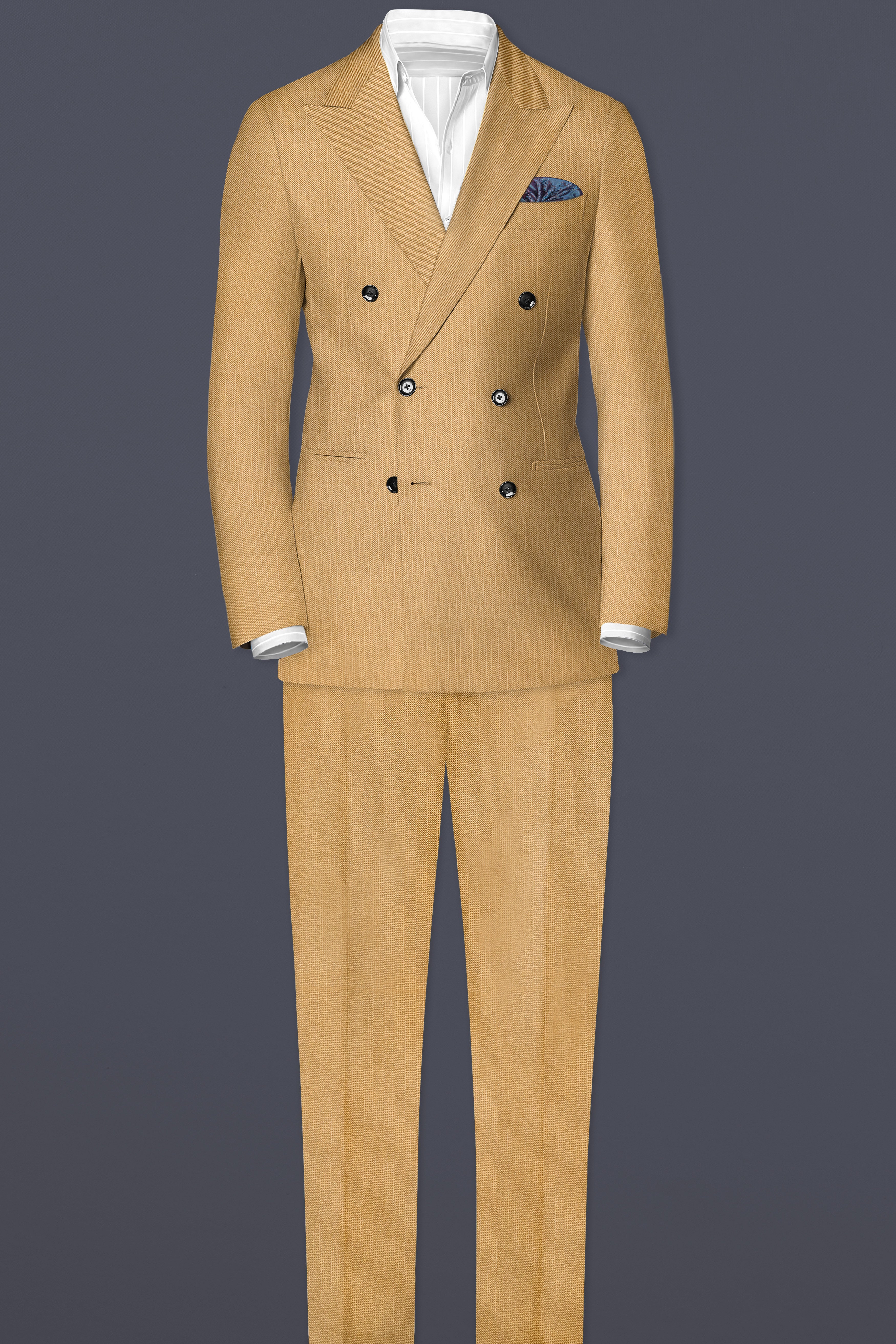 Sepia-Twine Brown Solid Wool Rich Double Breasted Slight Stretch Blazer