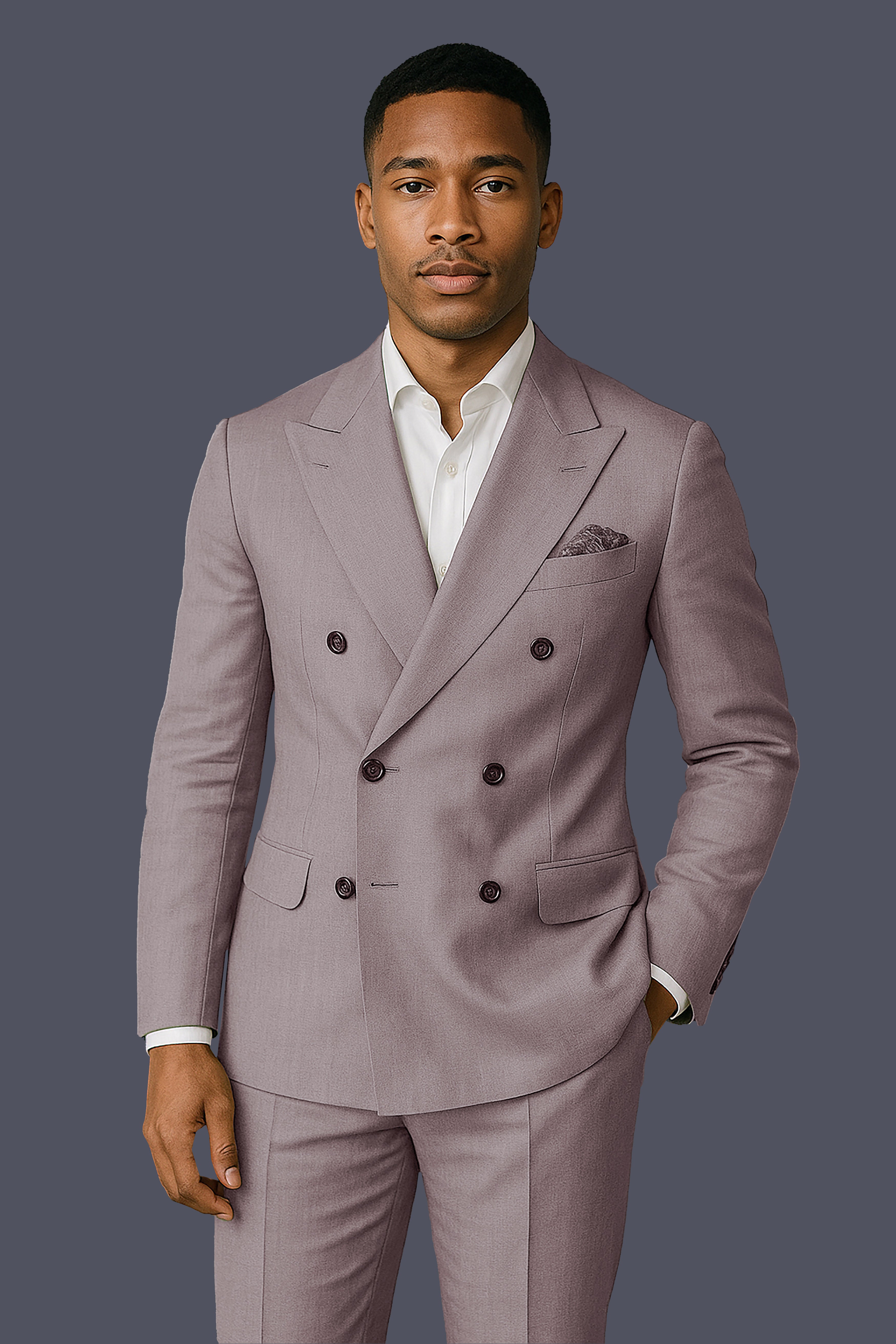 Amour-Rose Quartz Pink Solid Wool Rich Double Breasted Slight Stretch Blazer