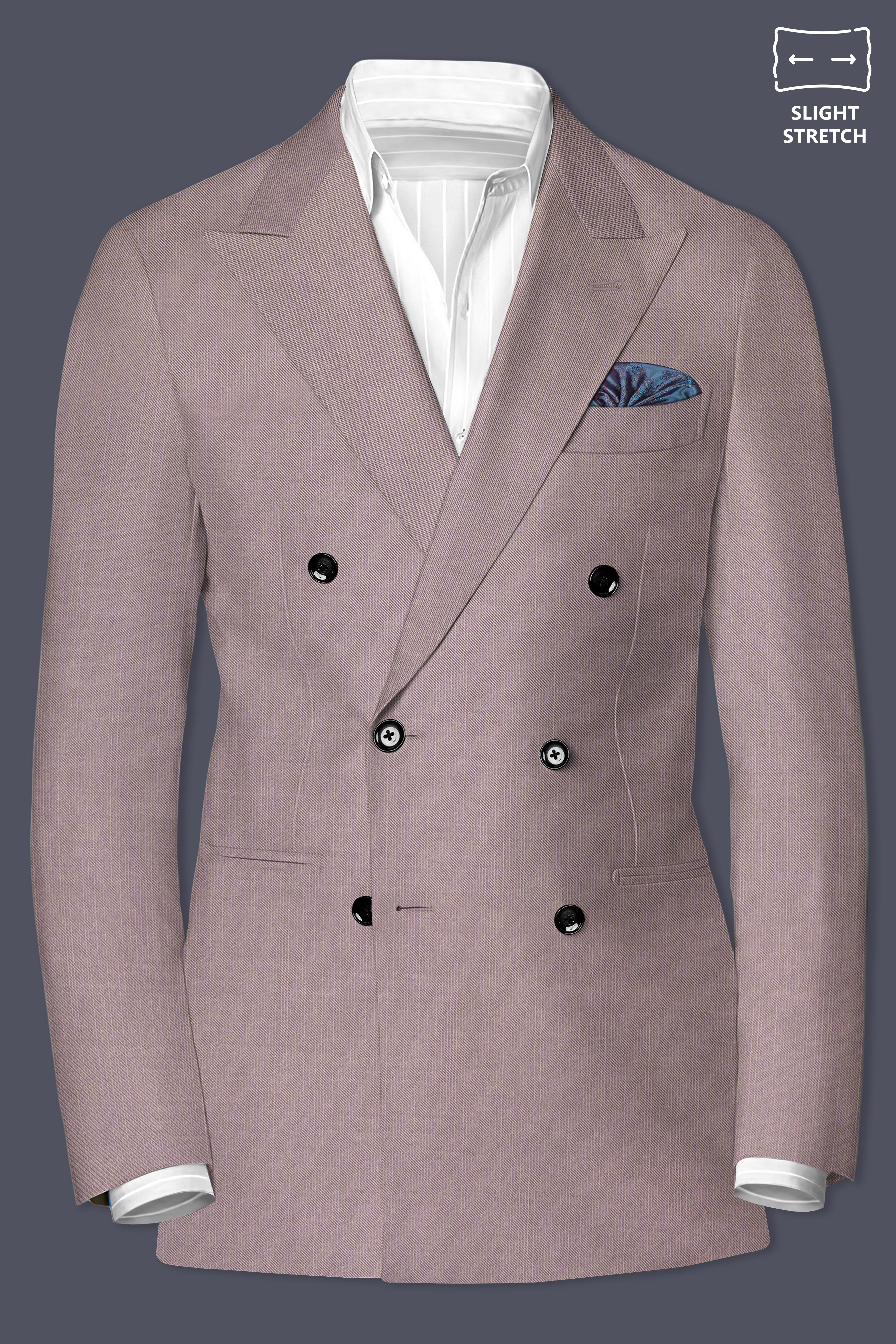 Amour-Rose Quartz Pink Solid Wool Rich Double Breasted Slight Stretch Blazer