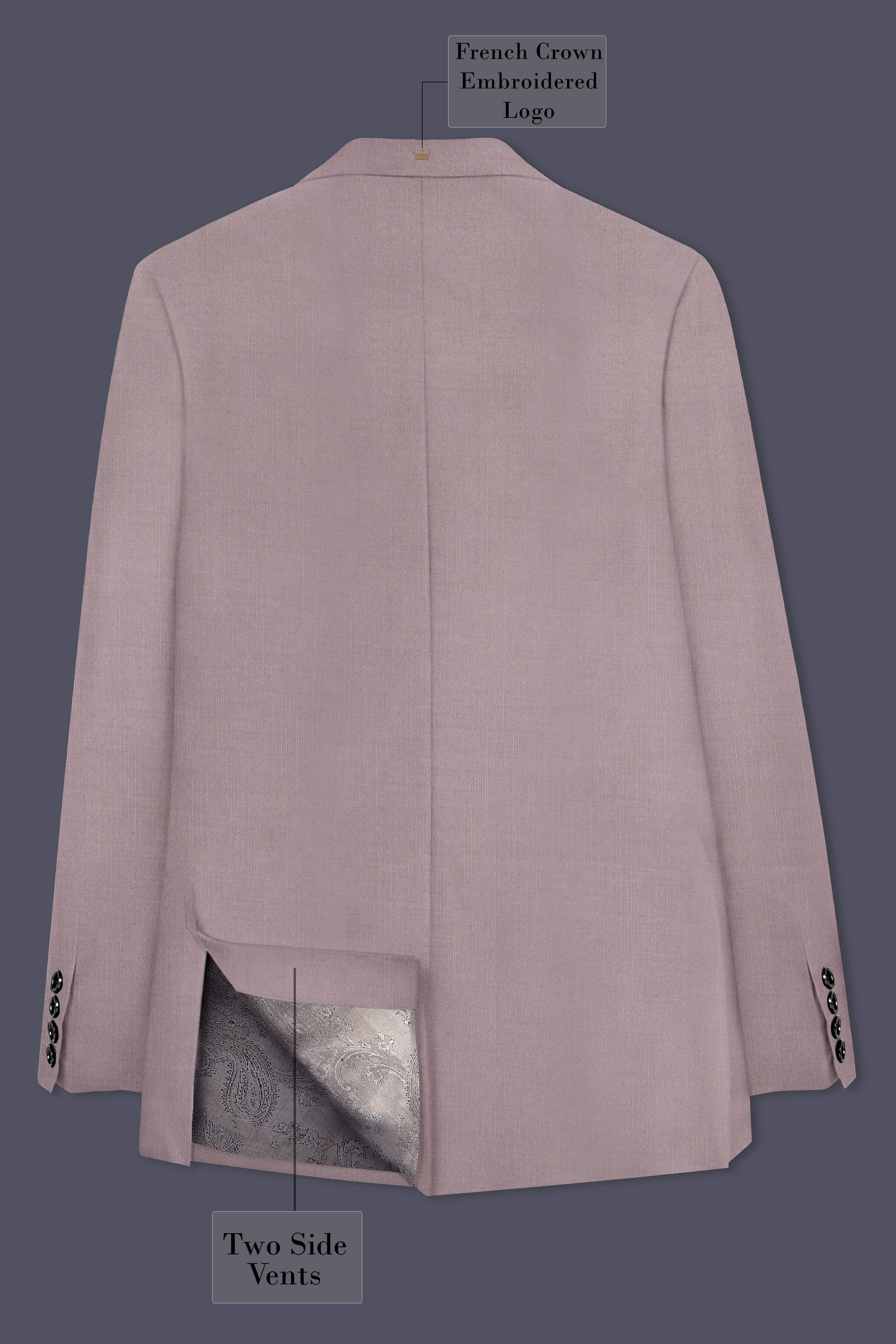 Amour-Rose Quartz Pink Solid Wool Rich Double Breasted Slight Stretch Blazer