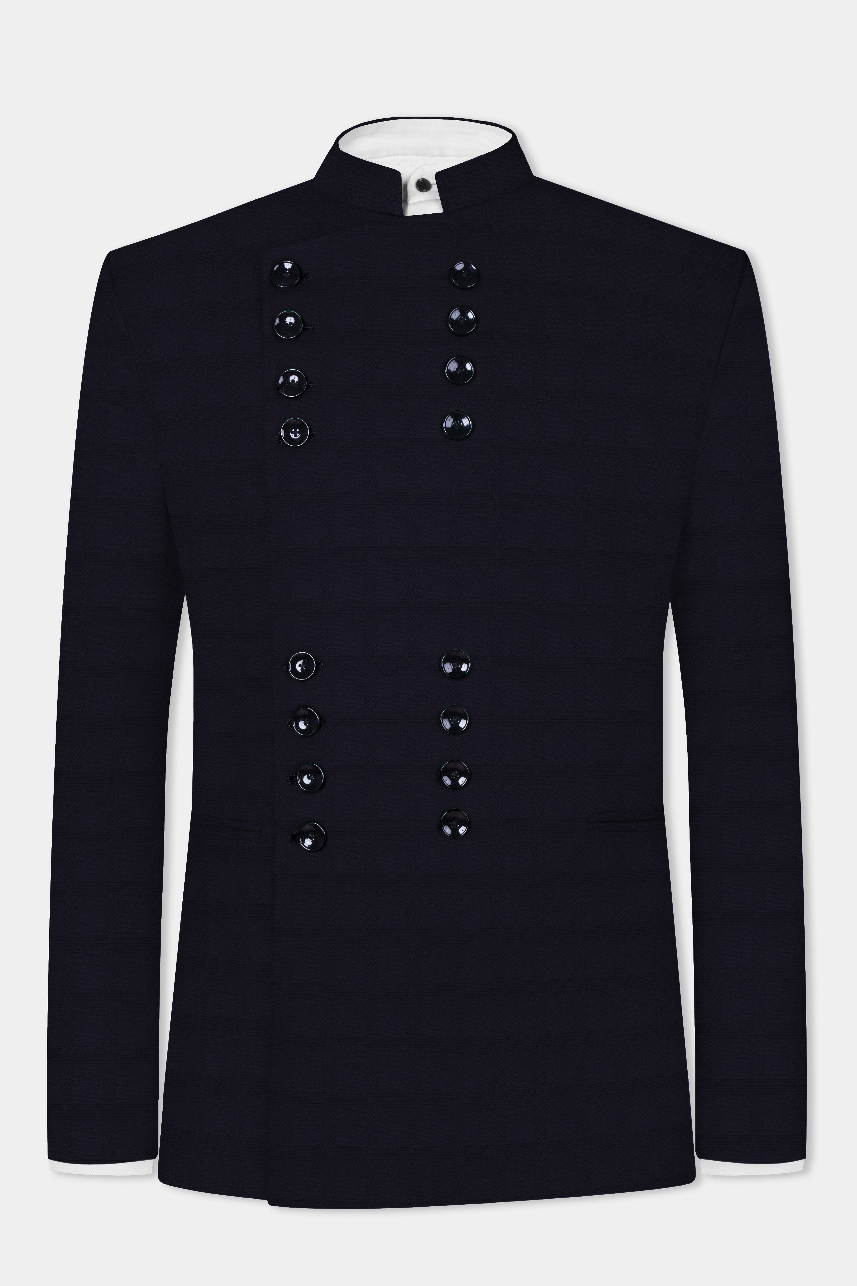 Cinder Blue Textured Wool Rich Bandhgala Designer Blazer