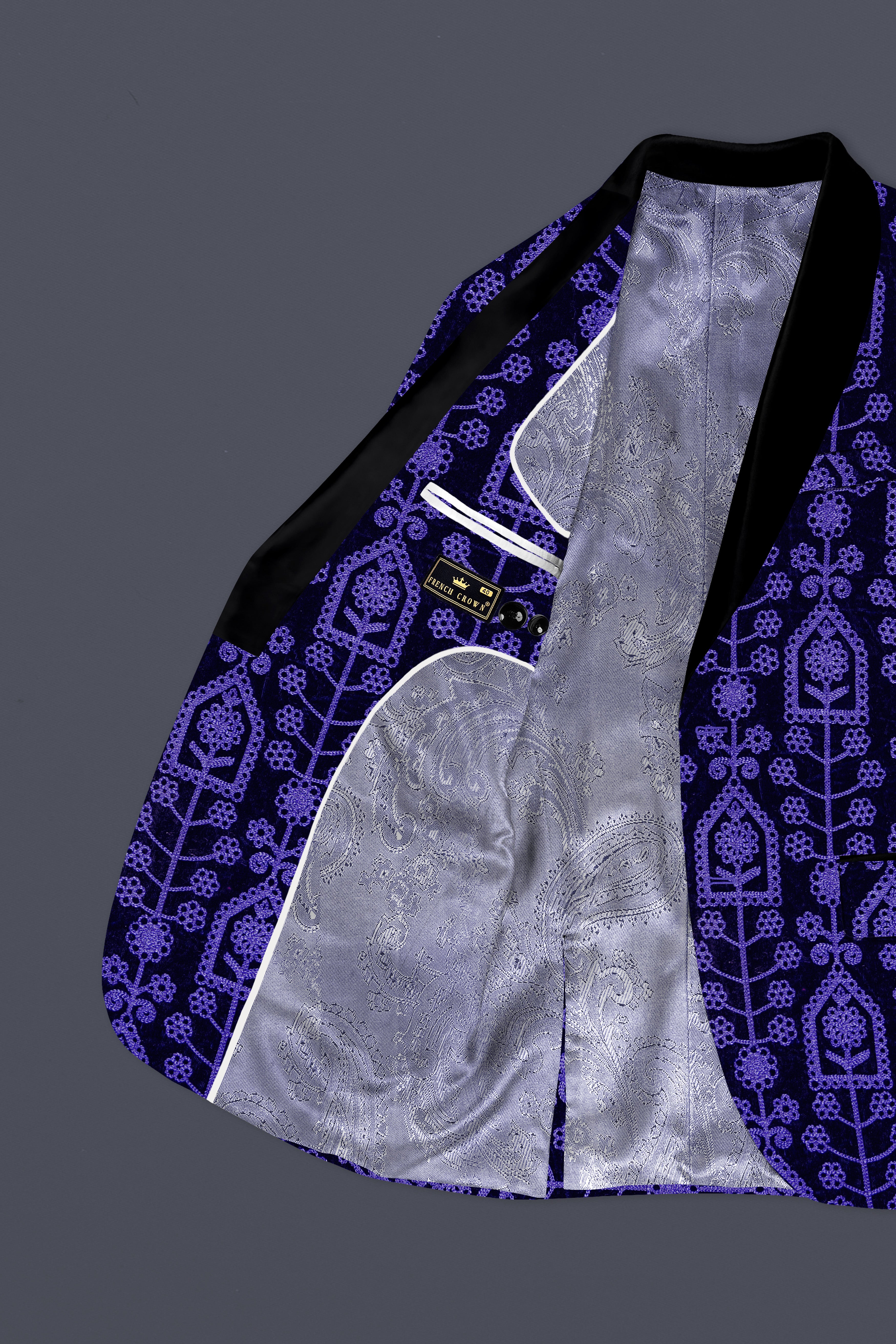 Gigas Blue Thread Work Embroidered Tuxedo Velvet Blazer