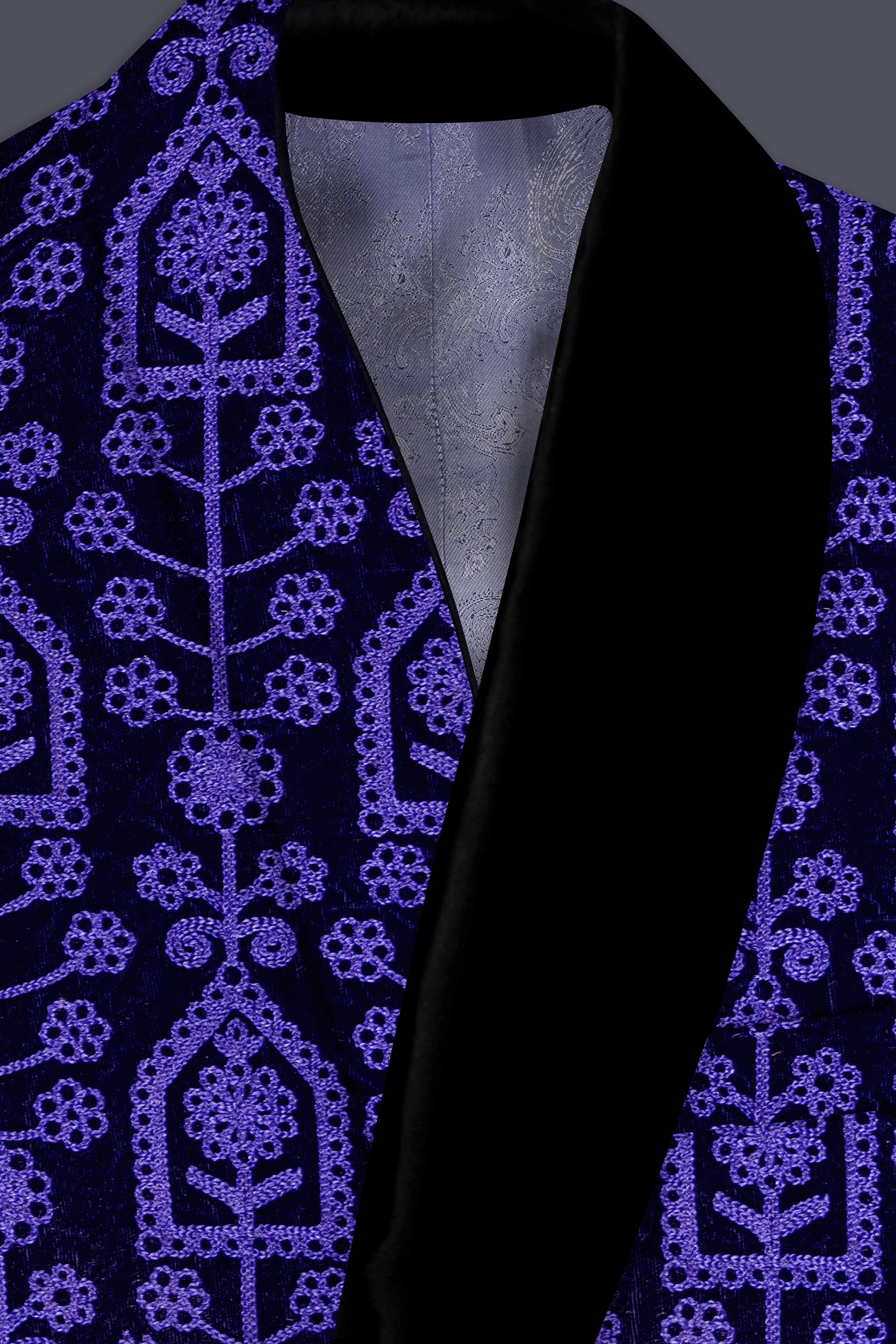 Gigas Blue Thread Work Embroidered Tuxedo Velvet Blazer