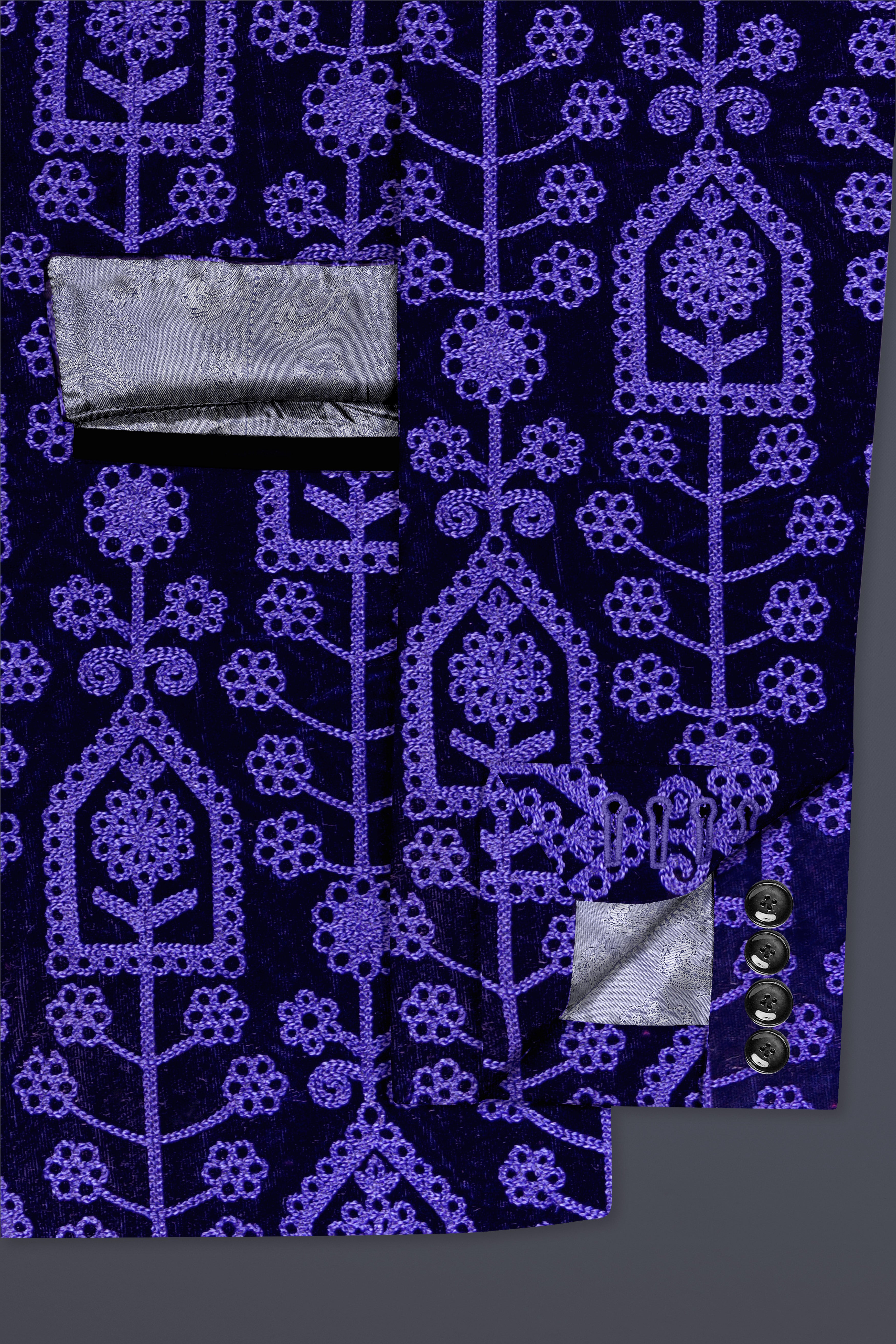 Gigas Blue Thread Work Embroidered Tuxedo Velvet Blazer