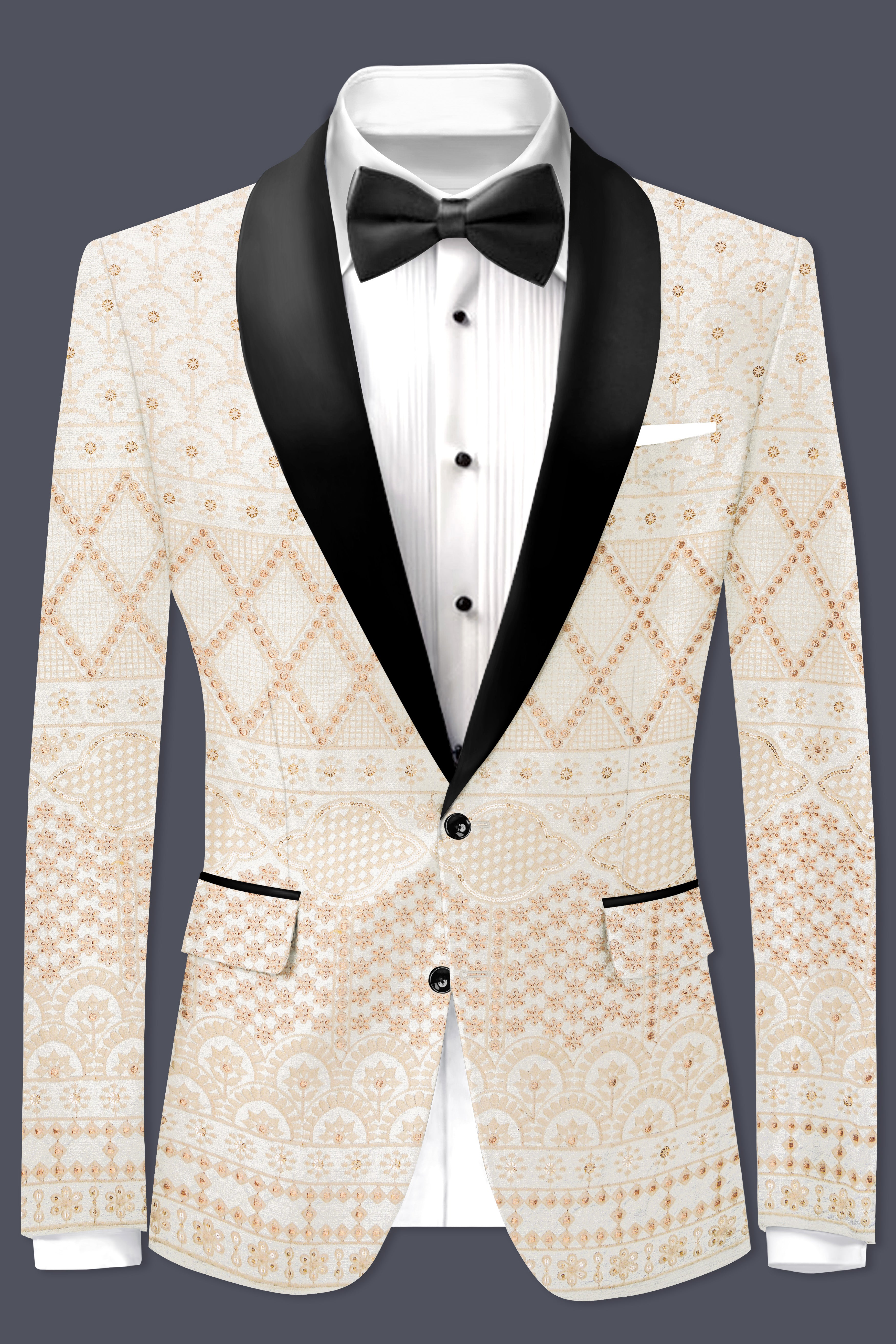 Parchment Cream thread Embroidered Tuxedo Blazer