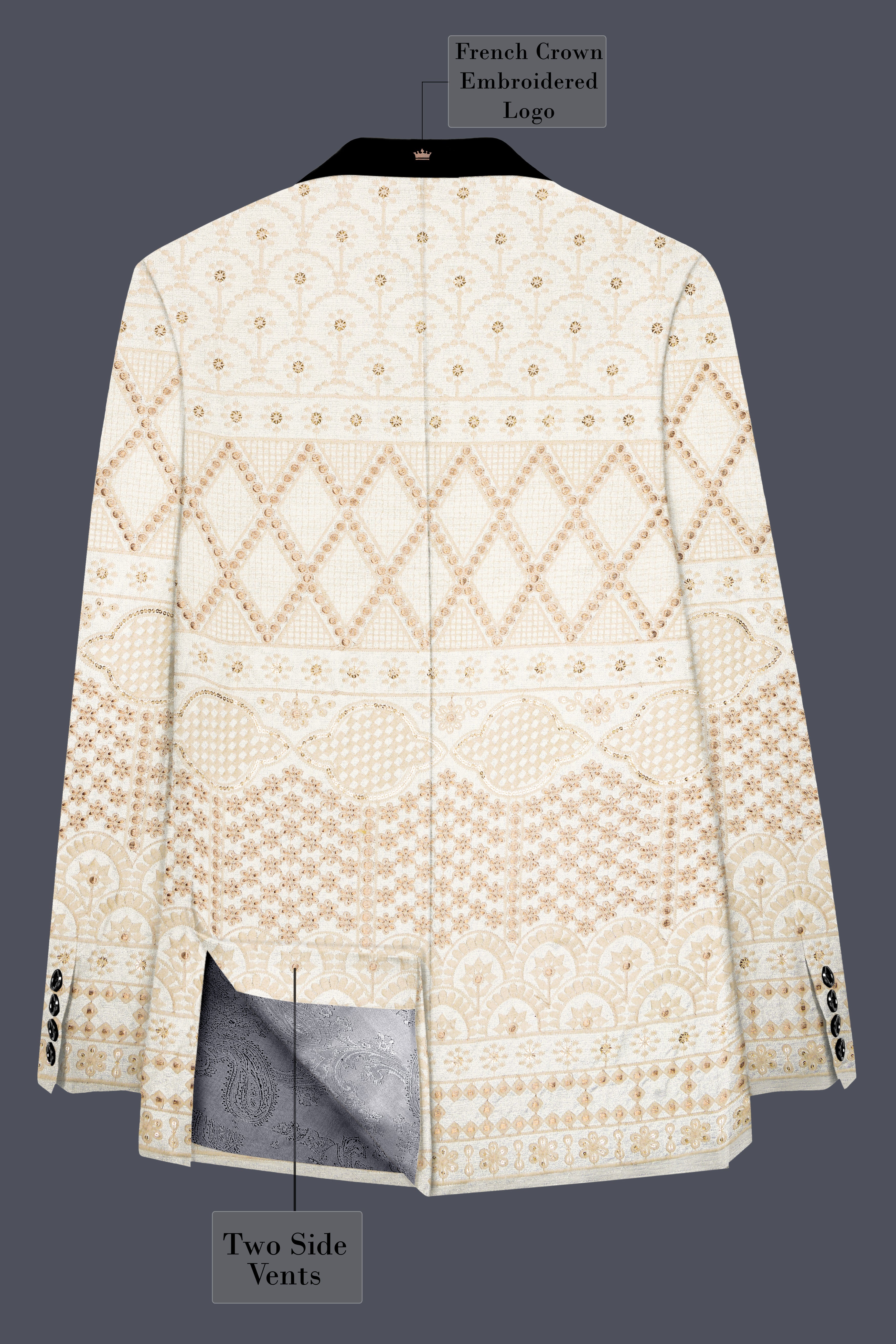 Parchment Cream thread Embroidered Tuxedo Blazer
