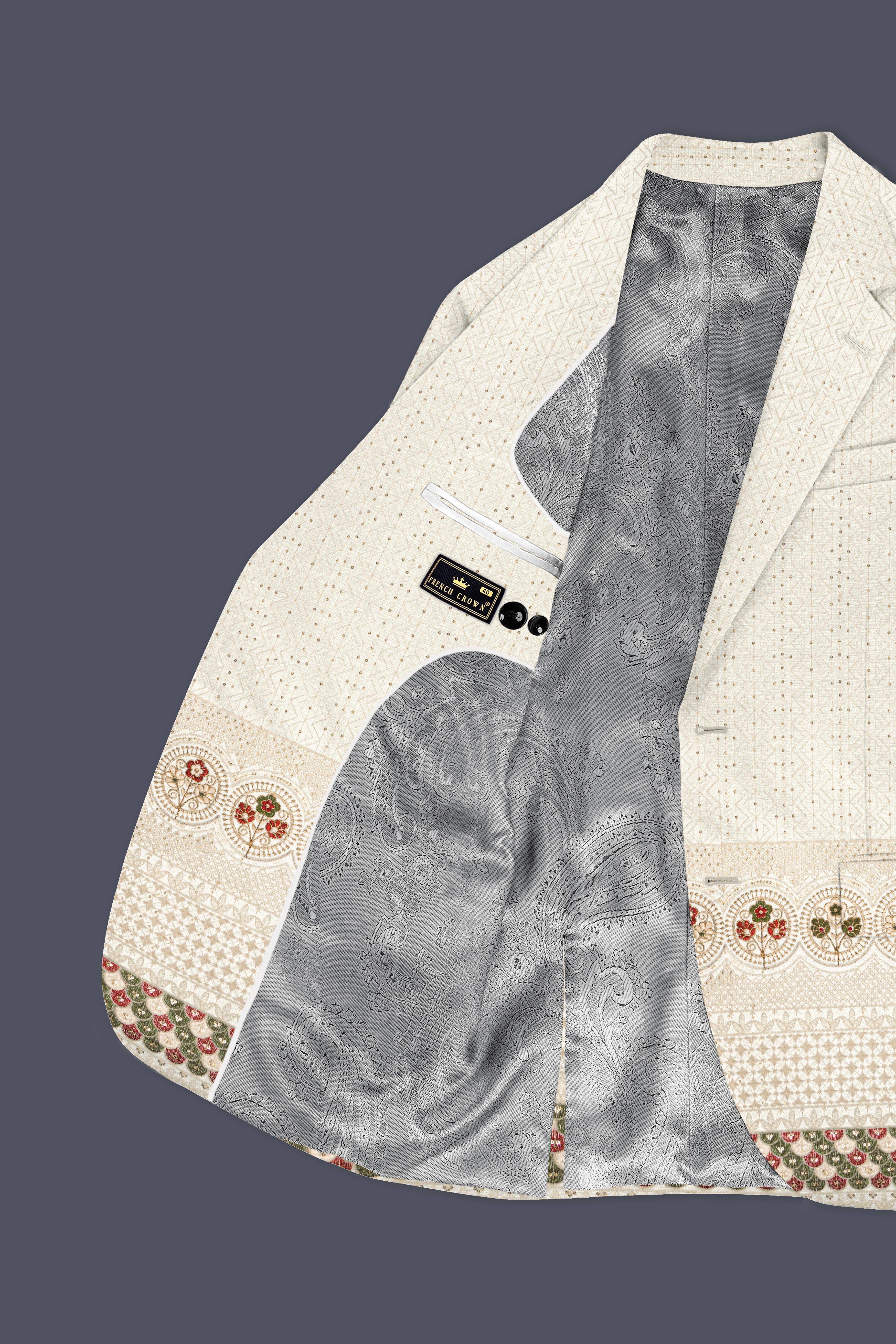 Off White And Blush Peach Multicolor Sequin and thread Embroidered Single Breasted Blazer