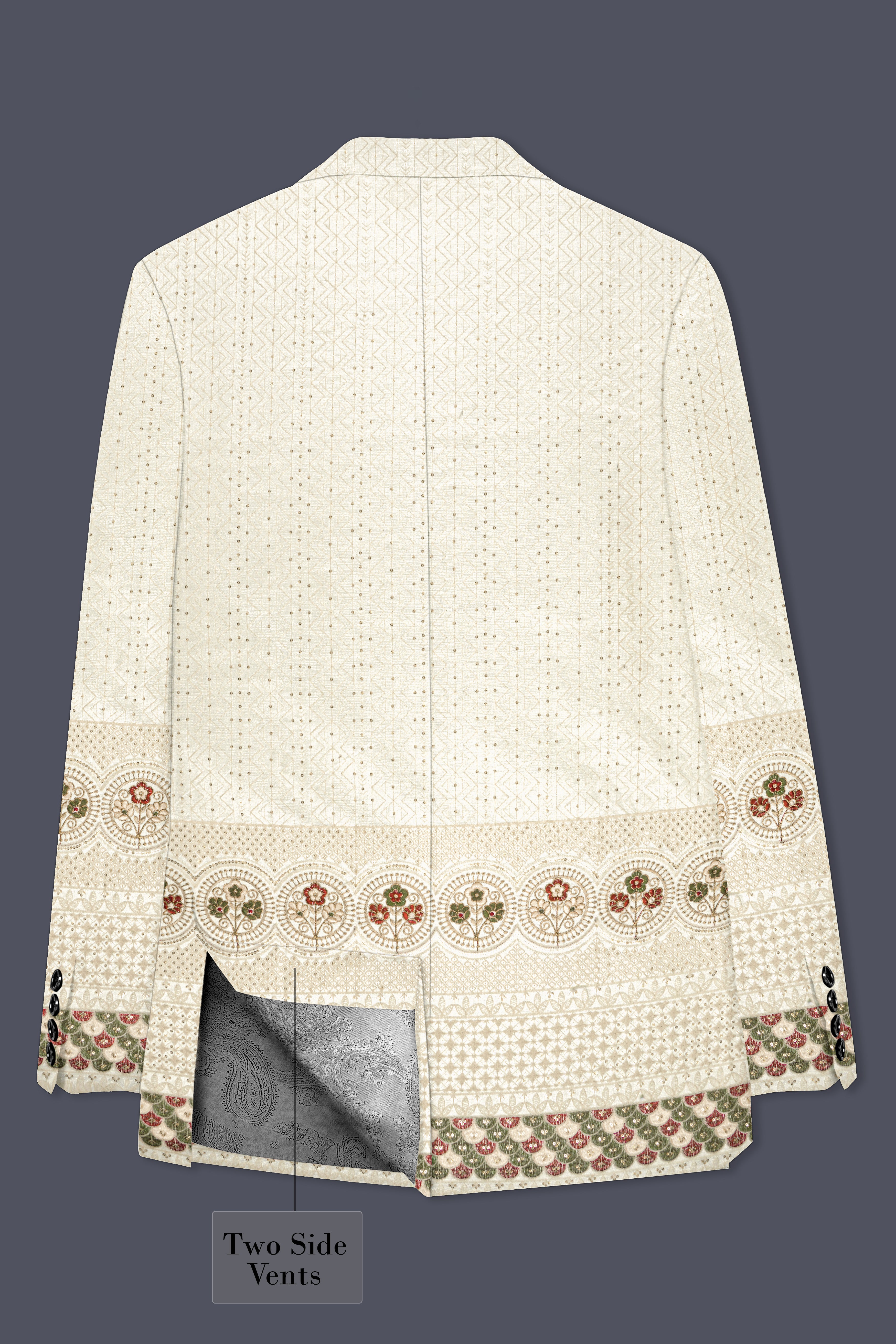 Off White And Blush Peach Multicolor Sequin and thread Embroidered Single Breasted Blazer