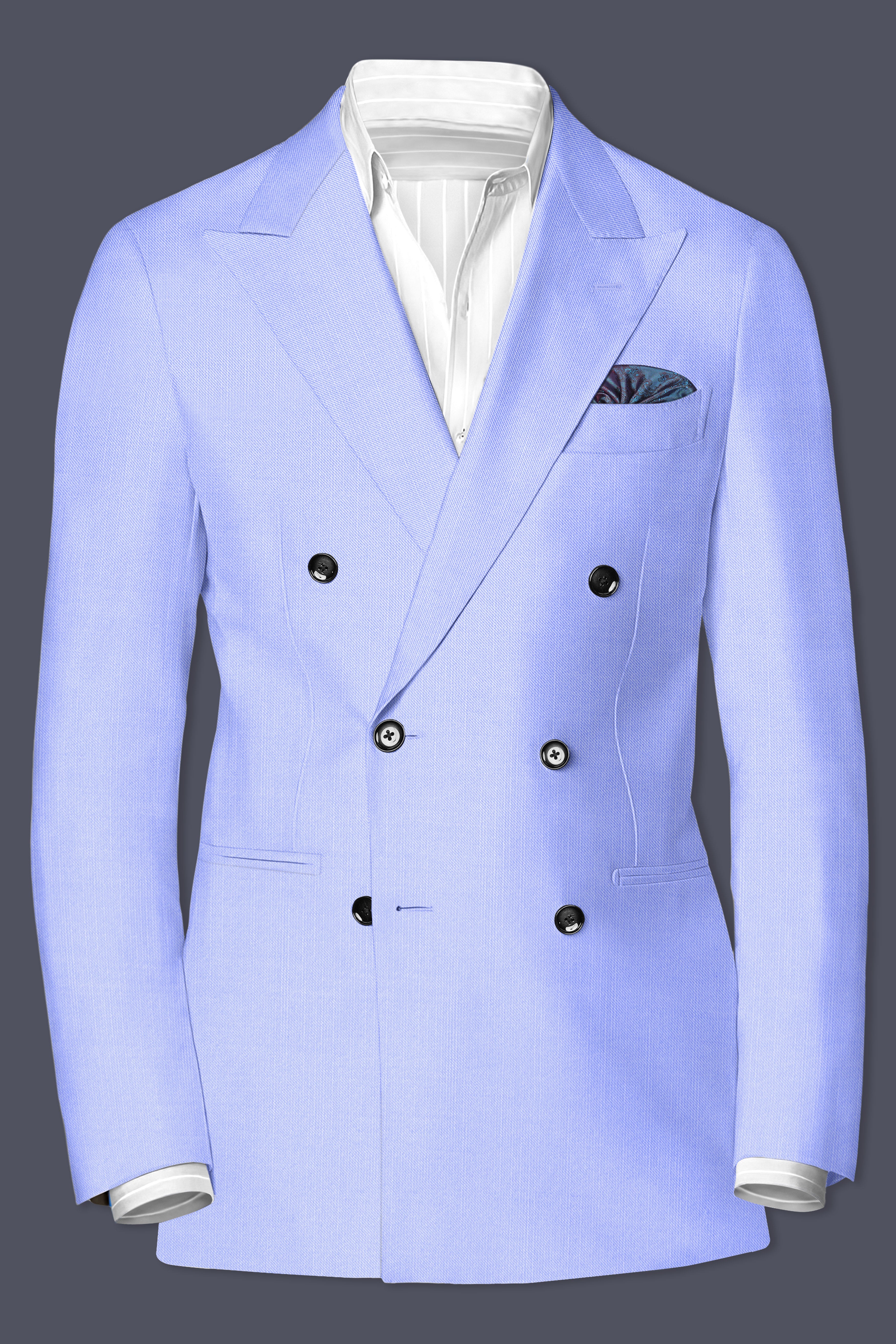 Periwinkle Blue Solid Wool Rich Double Breasted Stretchable traveler Blazer