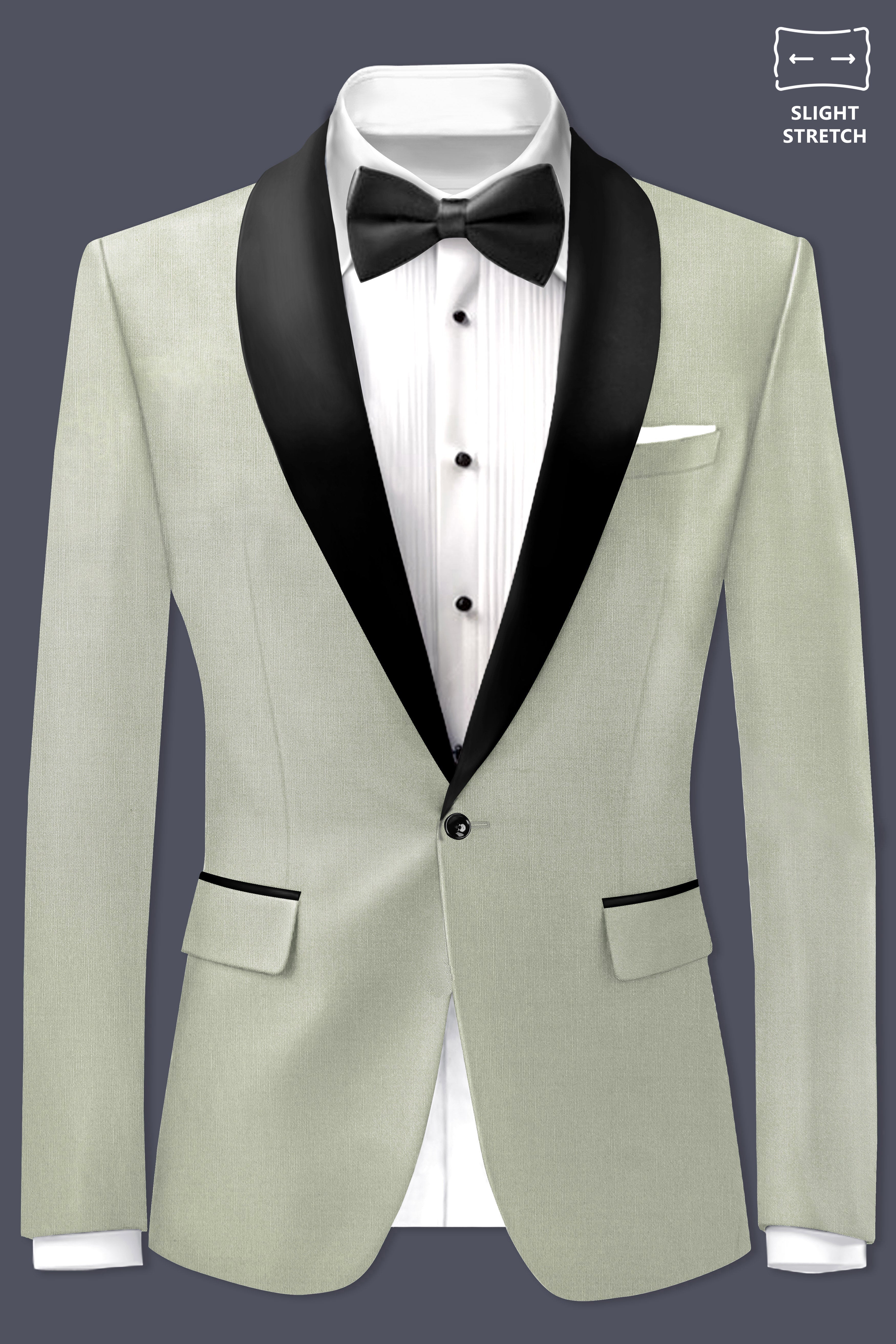 Lichen-Norway Green Wool Rich Slight Stretch Tuxedo Blazer