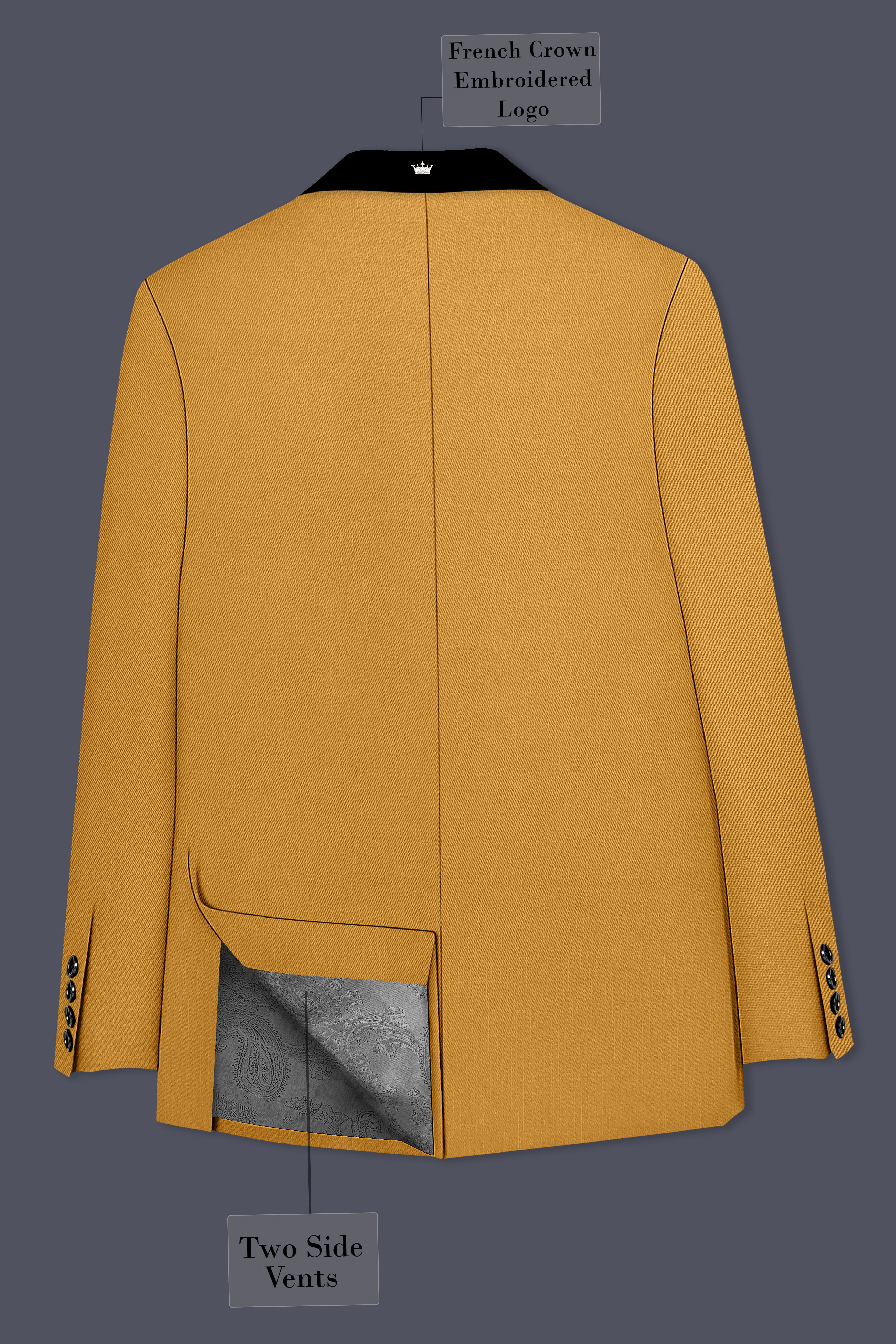 Saffron-Harvest Yellow Wool Rich Tuxedo Slight Stretch Blazer
