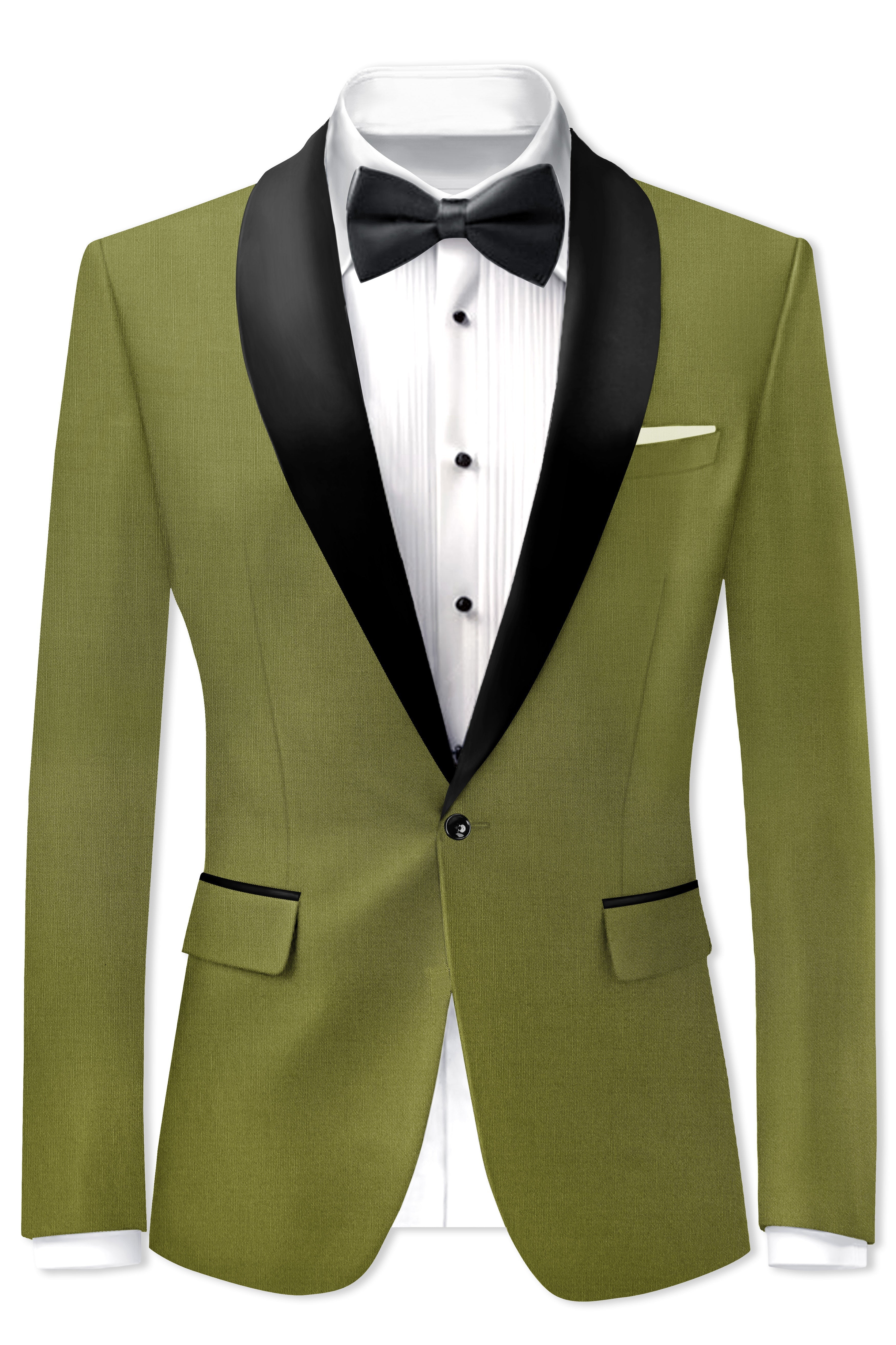 Glade-Muddy Green Wool Rich Tuxedo Slight Stretch Blazer