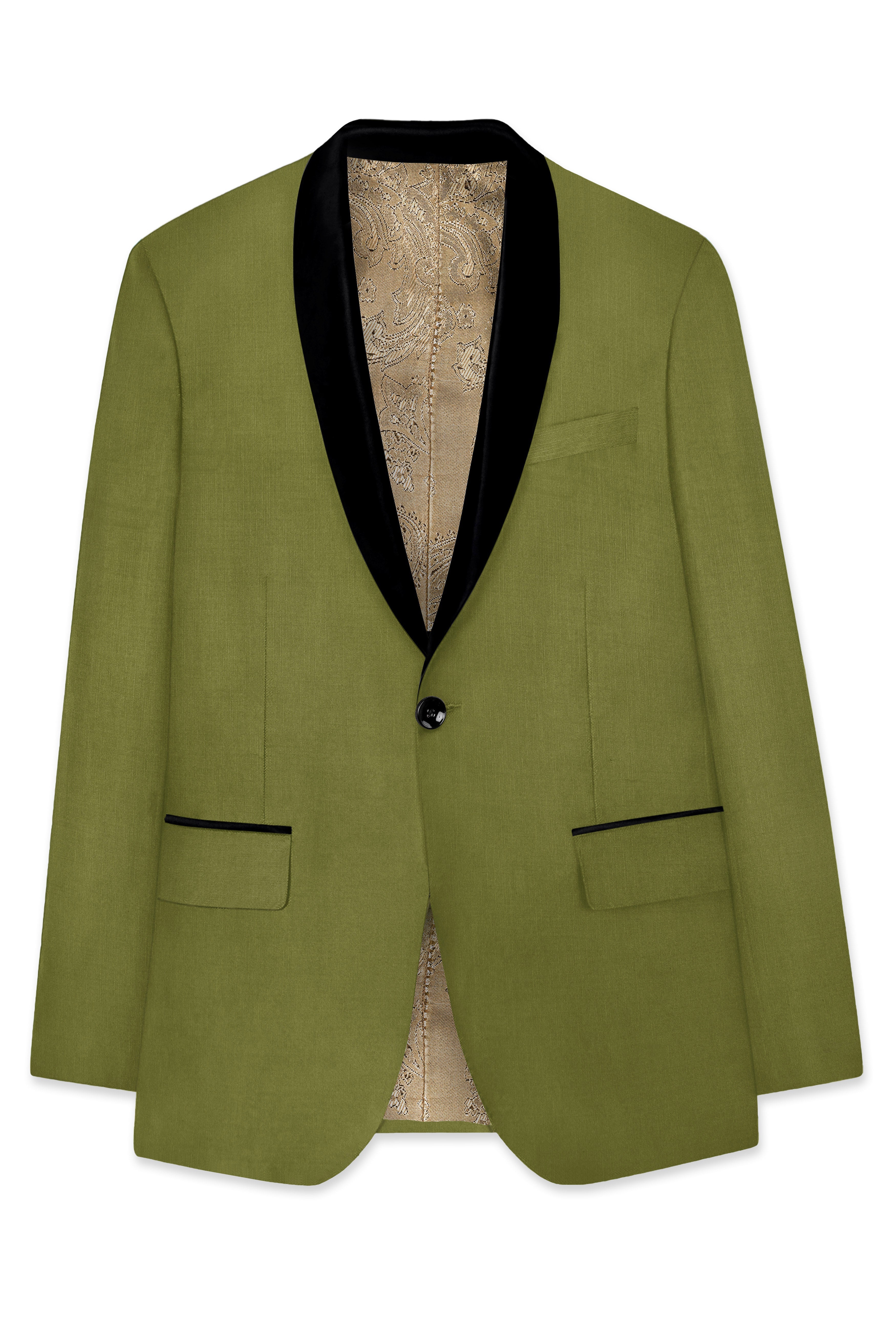 Glade-Muddy Green Wool Rich Tuxedo Slight Stretch Blazer