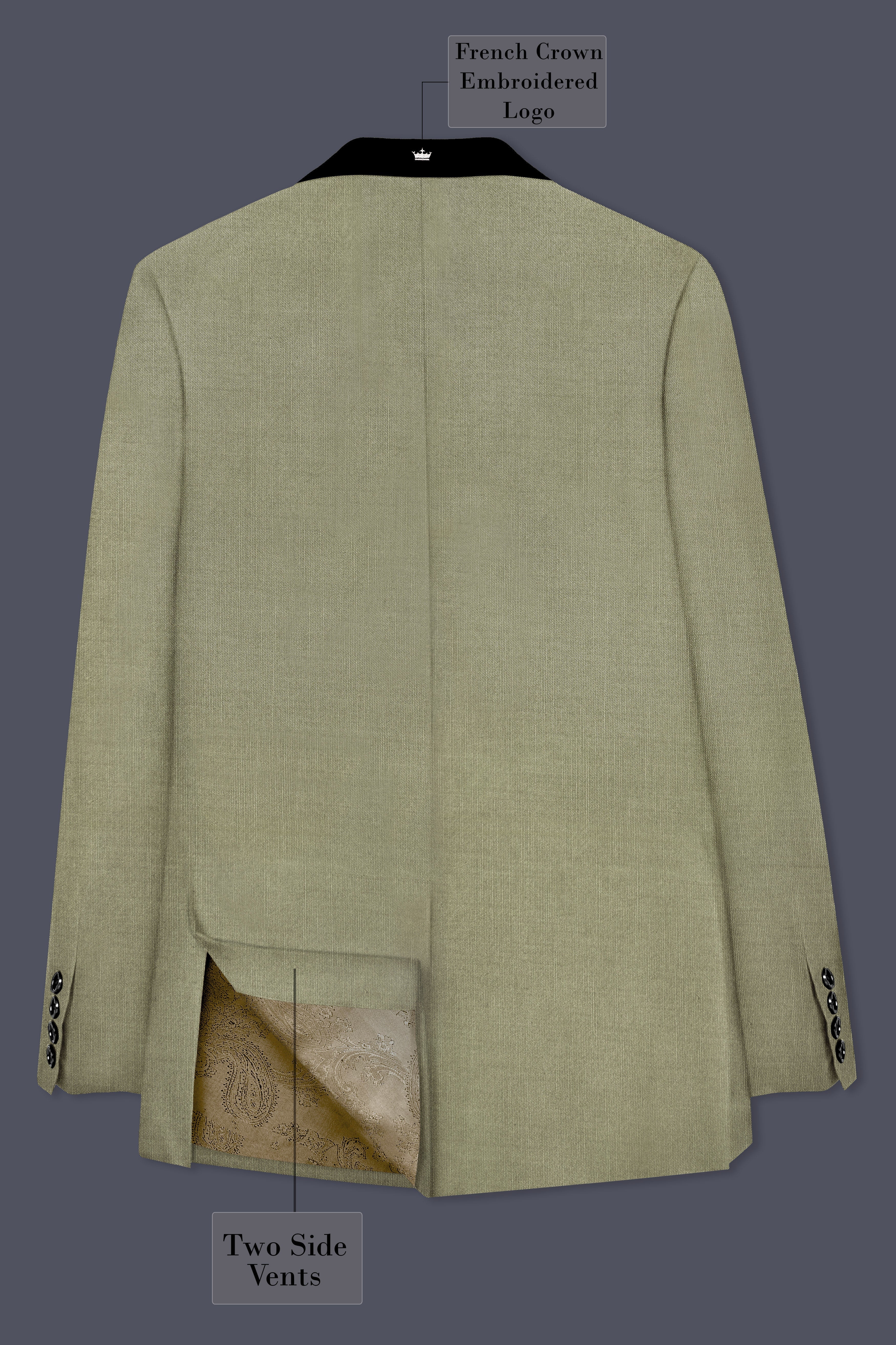 Citron-Lemon Grass Green Wool Rich Tuxedo Slight Stretch Blazer
