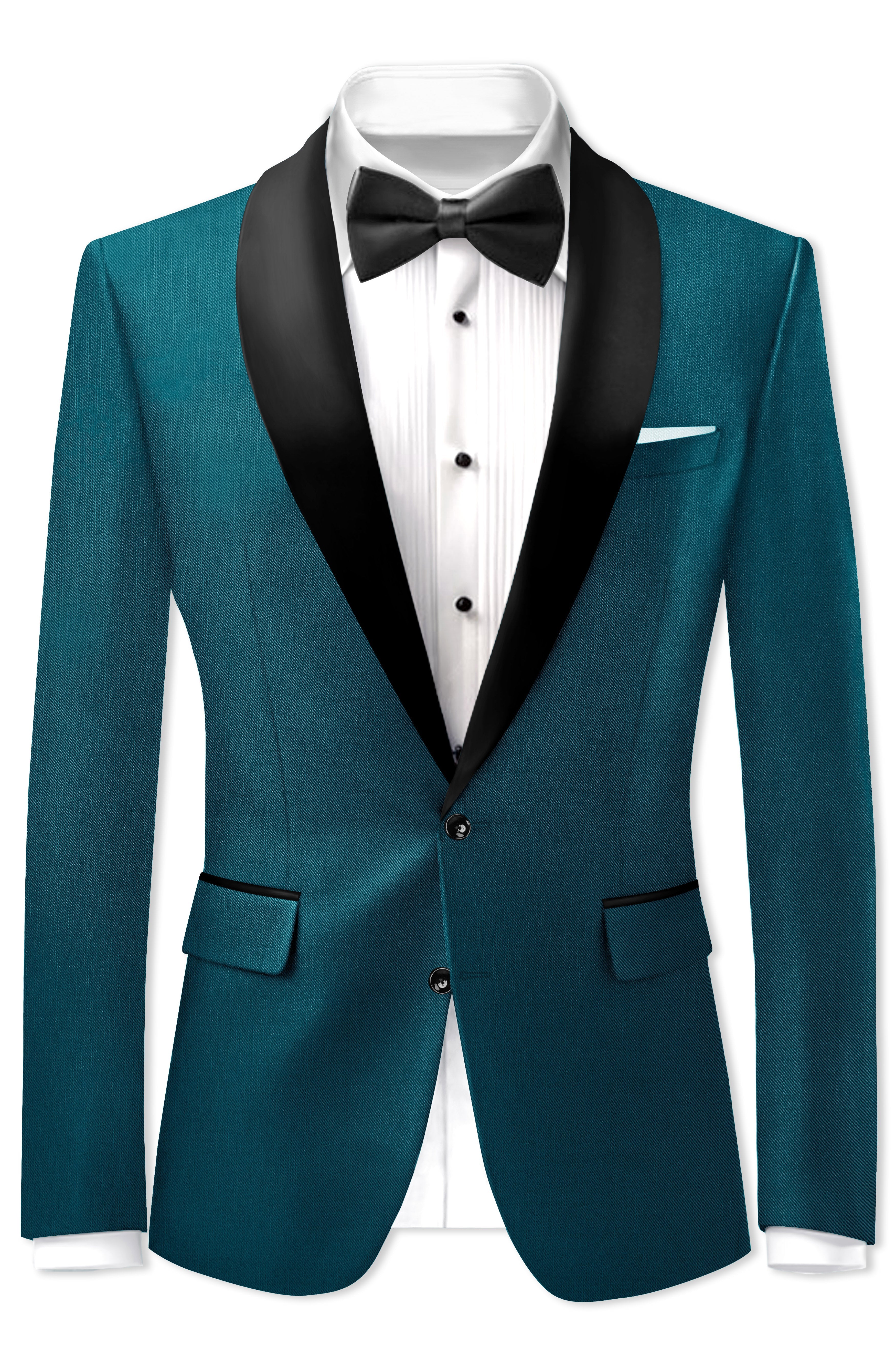 Sapphire-Peacock Blue Wool Rich Tuxedo Slight Stretch Blazer