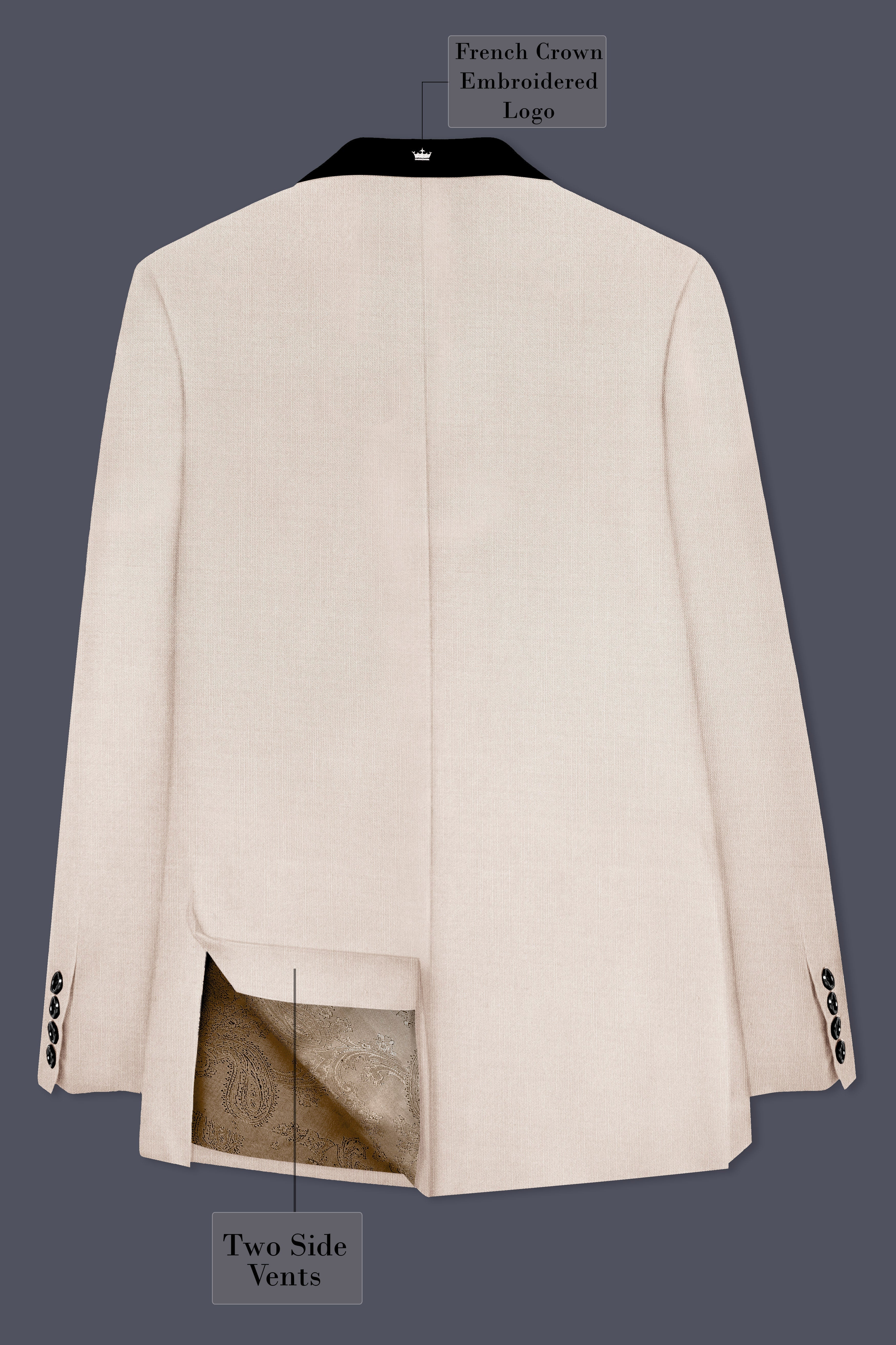 Velivon-Bizarre Cream Wool Rich Tuxedo Slight Stretch Blazer