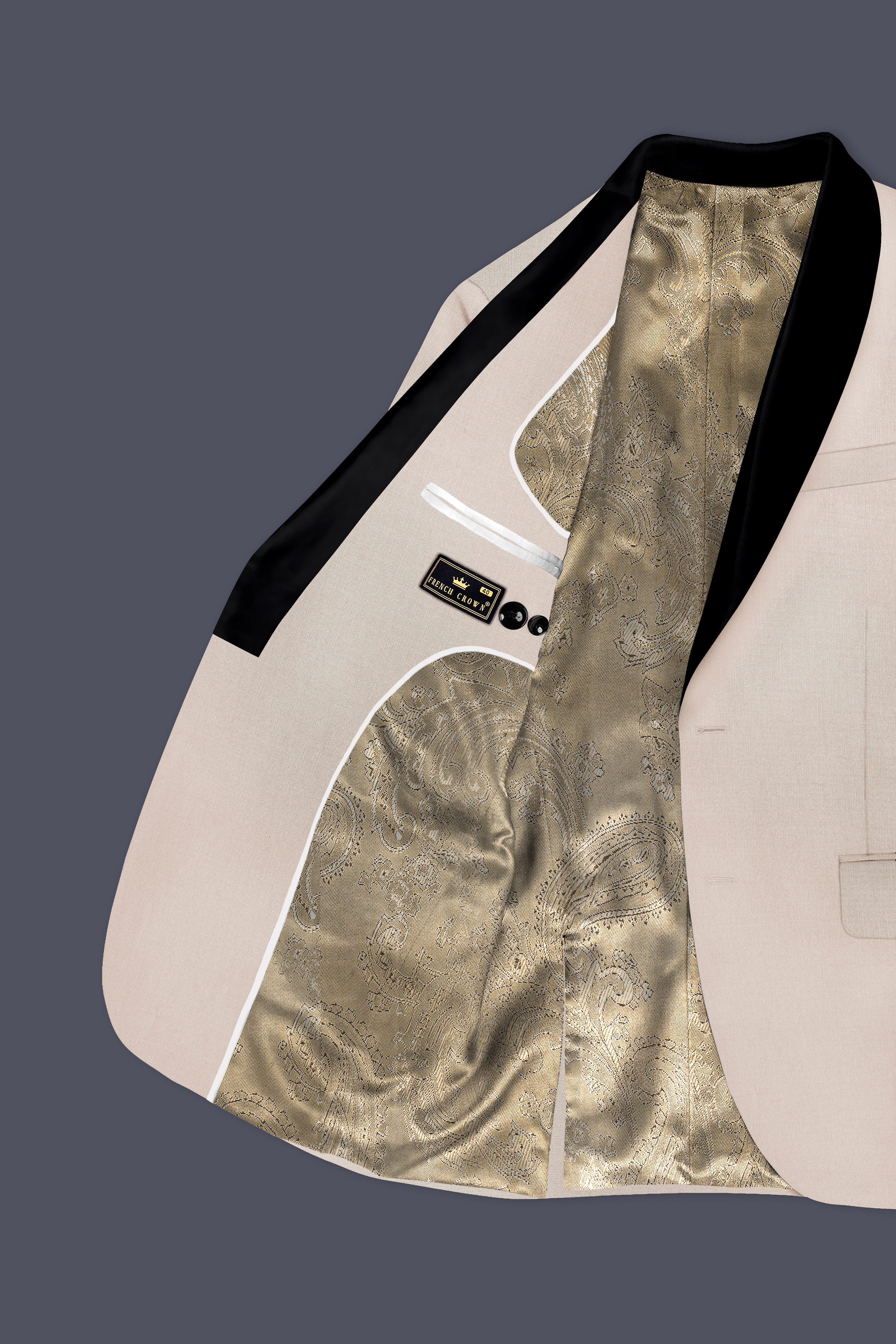 Biscotti-Parchment Cream Wool Rich Tuxedo Slight Stretch Blazer