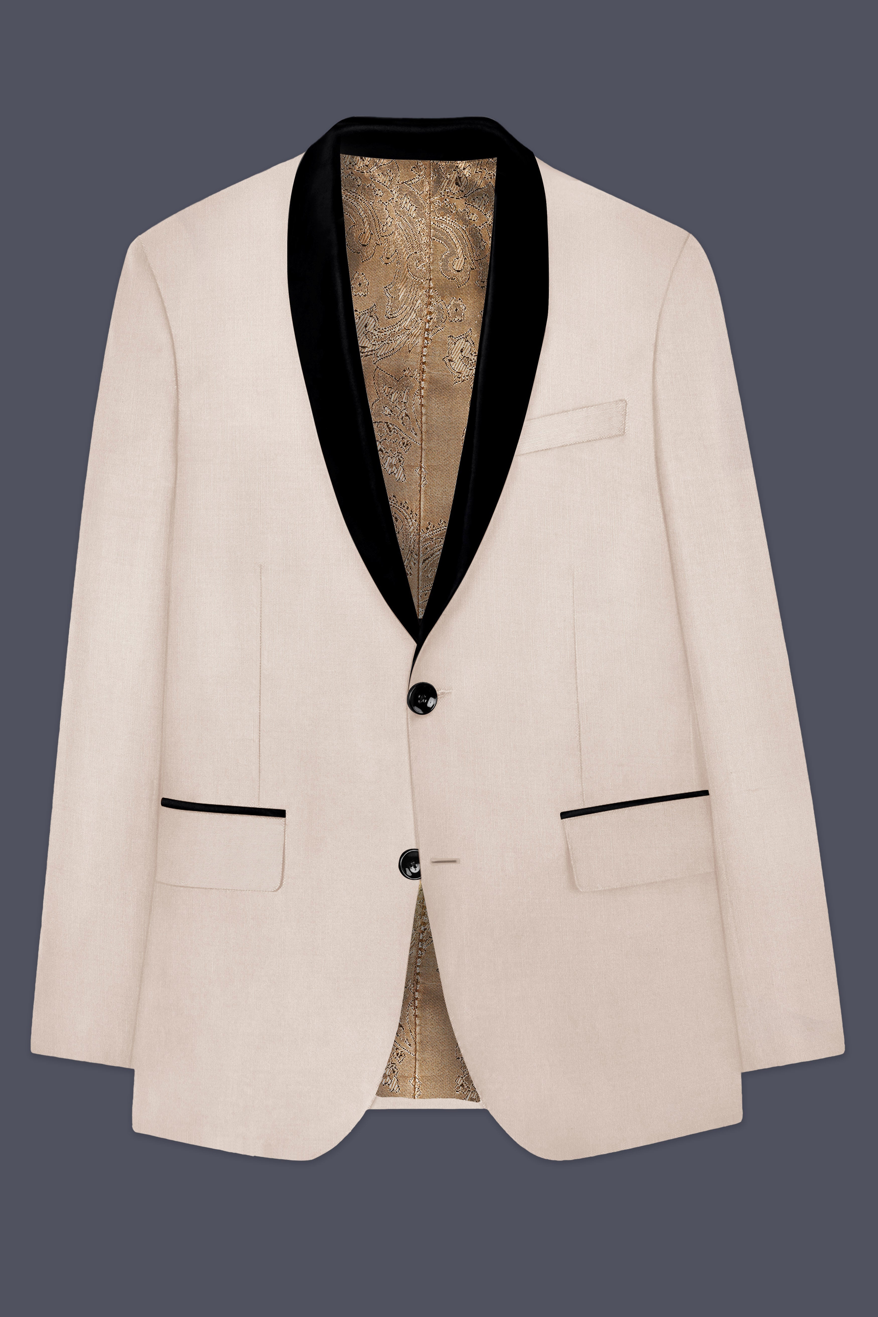Biscotti-Parchment Cream Wool Rich Tuxedo Slight Stretch Blazer