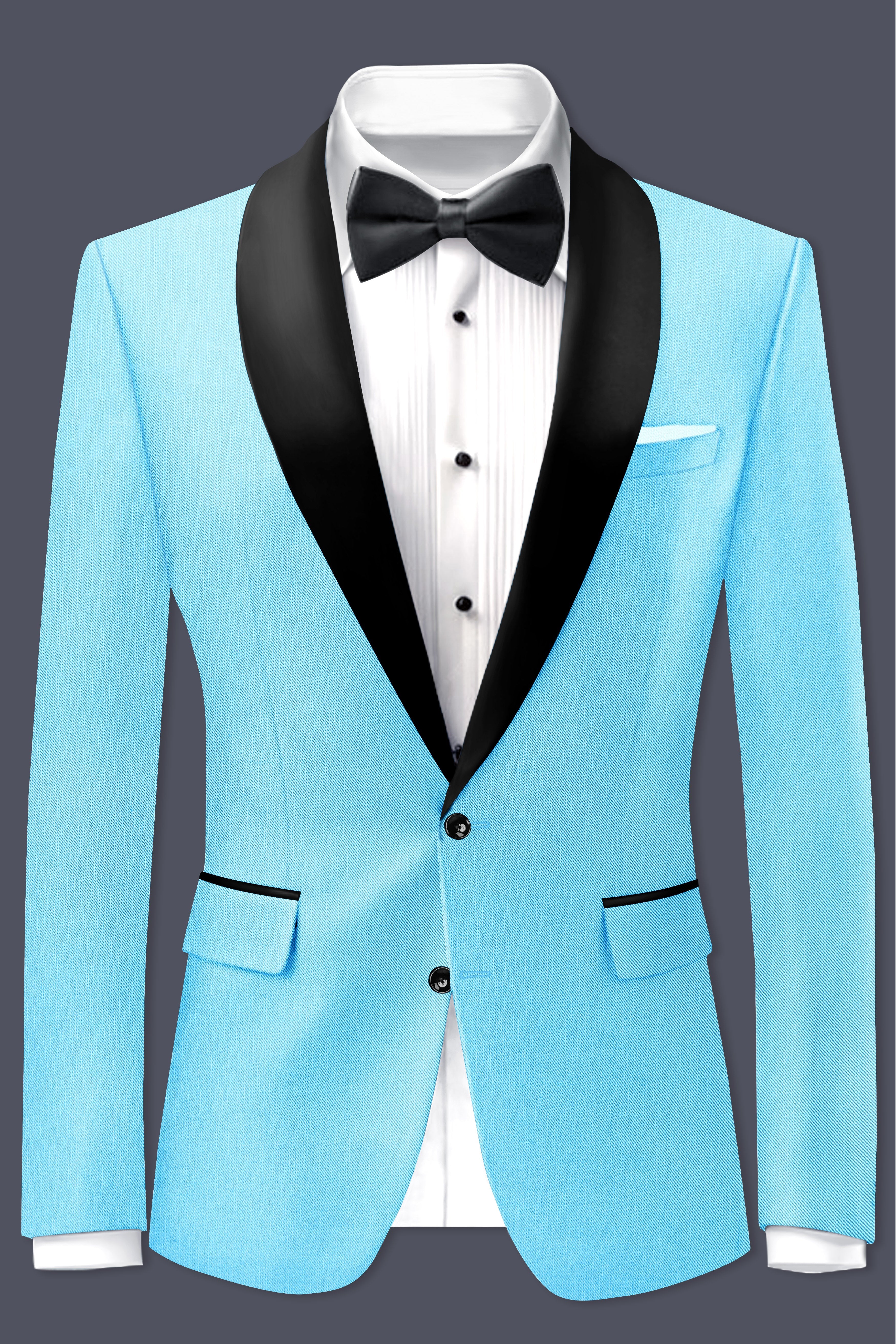 Iceland-Aquamarine Blue Wool Rich Tuxedo Slight Stretch Blazer
