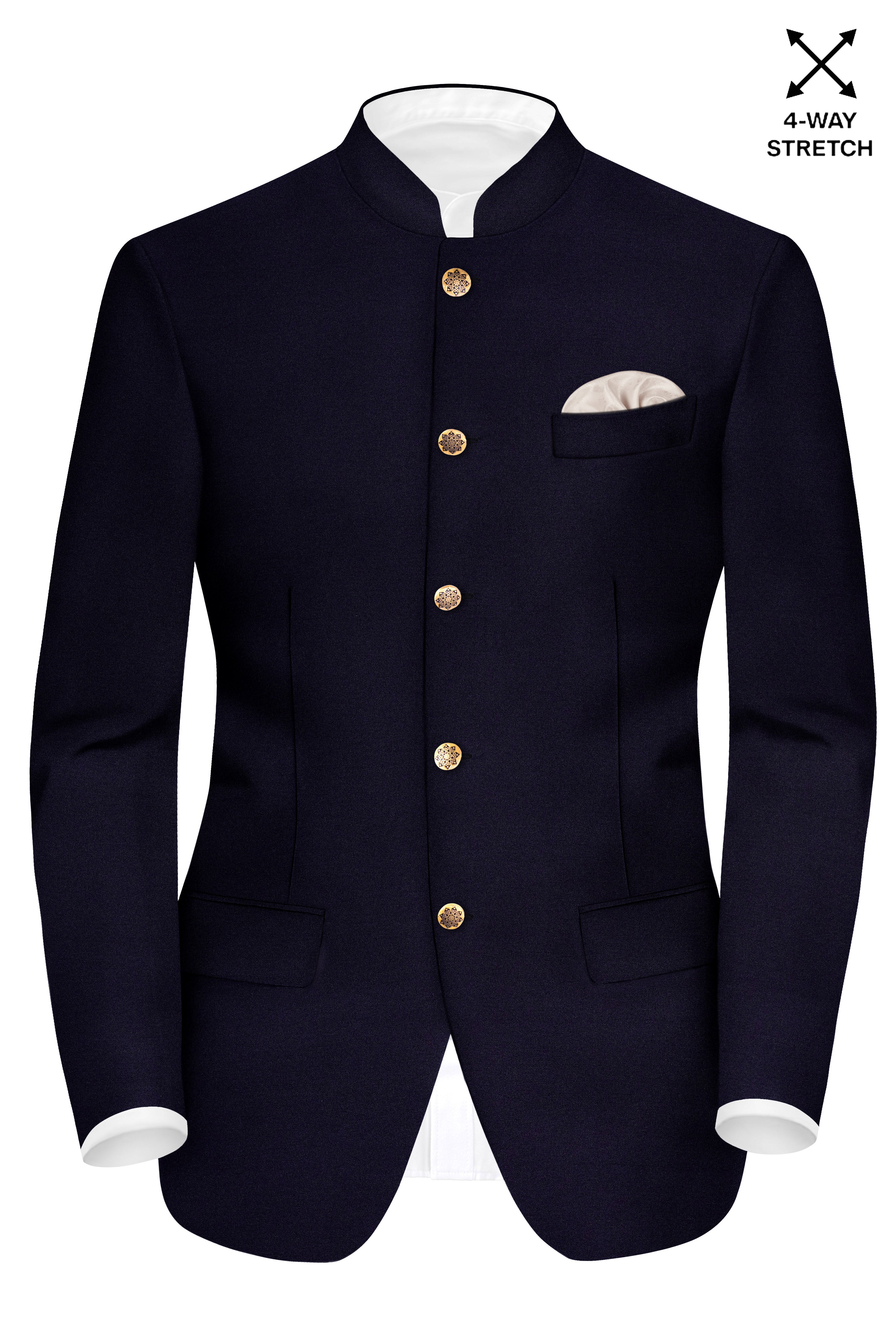 Vistaro-Korean Blue (The Best Blue We Have) 4-Way Stretch Wool Rich Bandhgala Slight Stretch Blazer