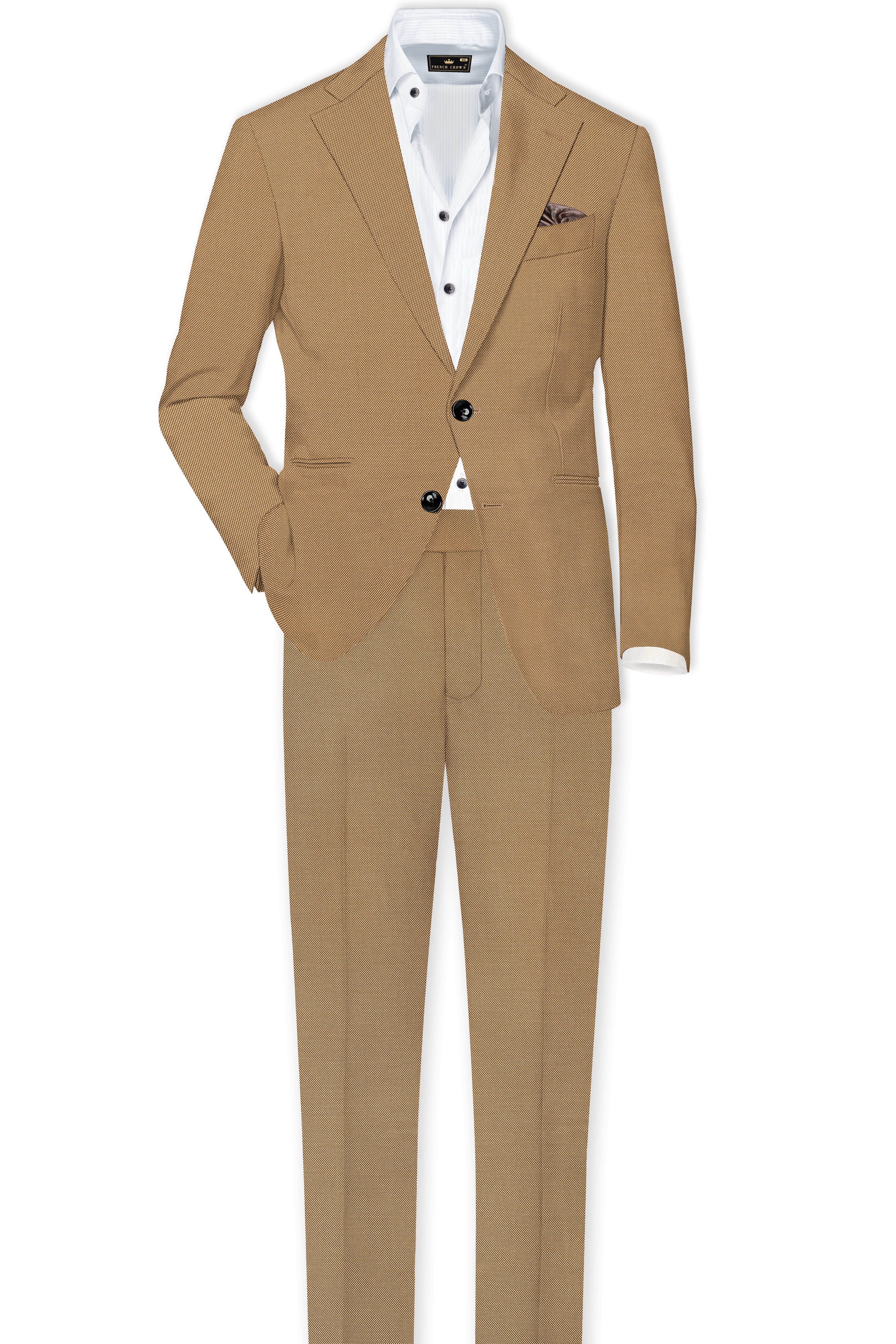 Aurenzo-Muesli Brown Textured Wool Rich Single Breasted Blazer