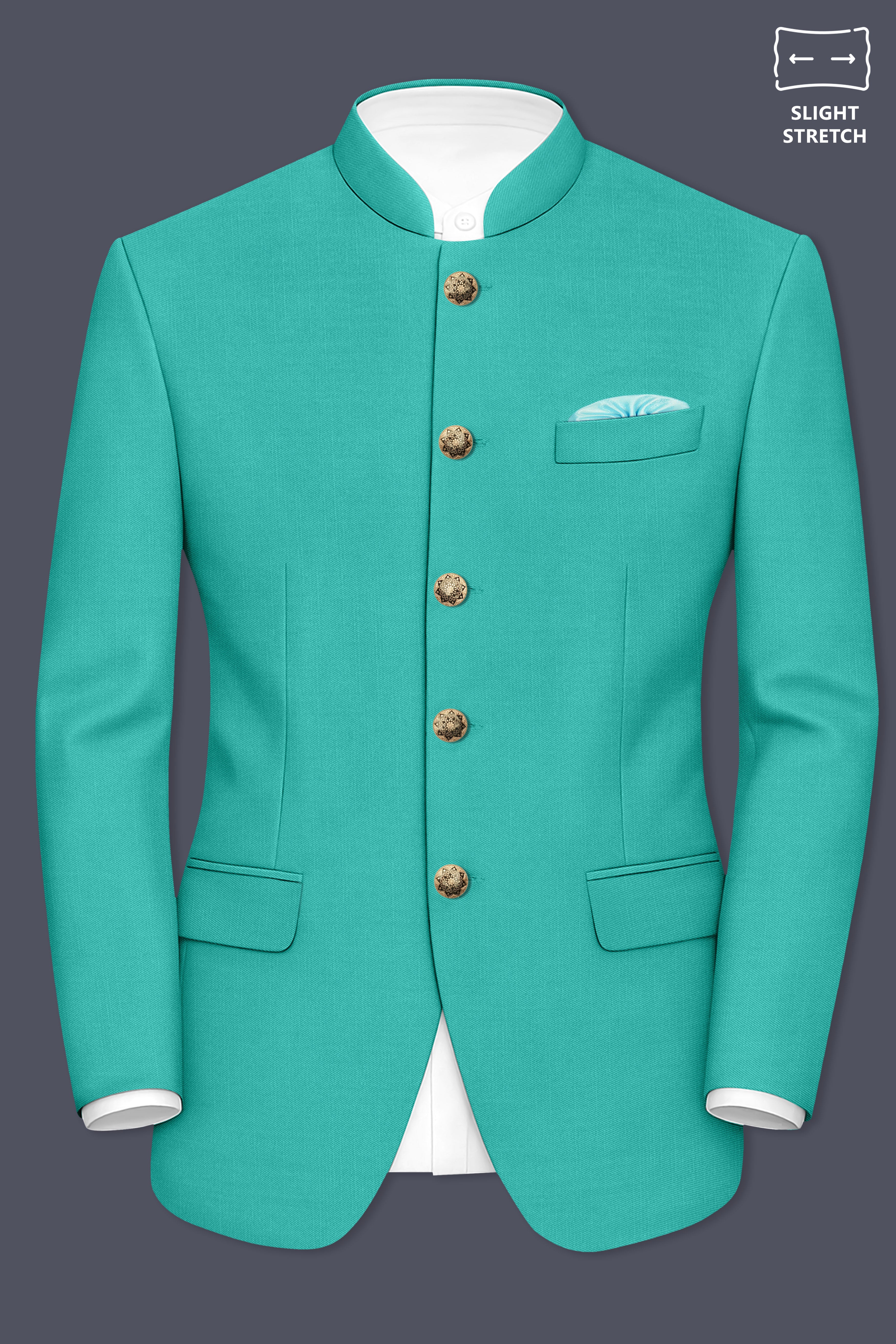 Aegir-Viking Blue Wool Rich Bandhgala Slight Stretch Blazer