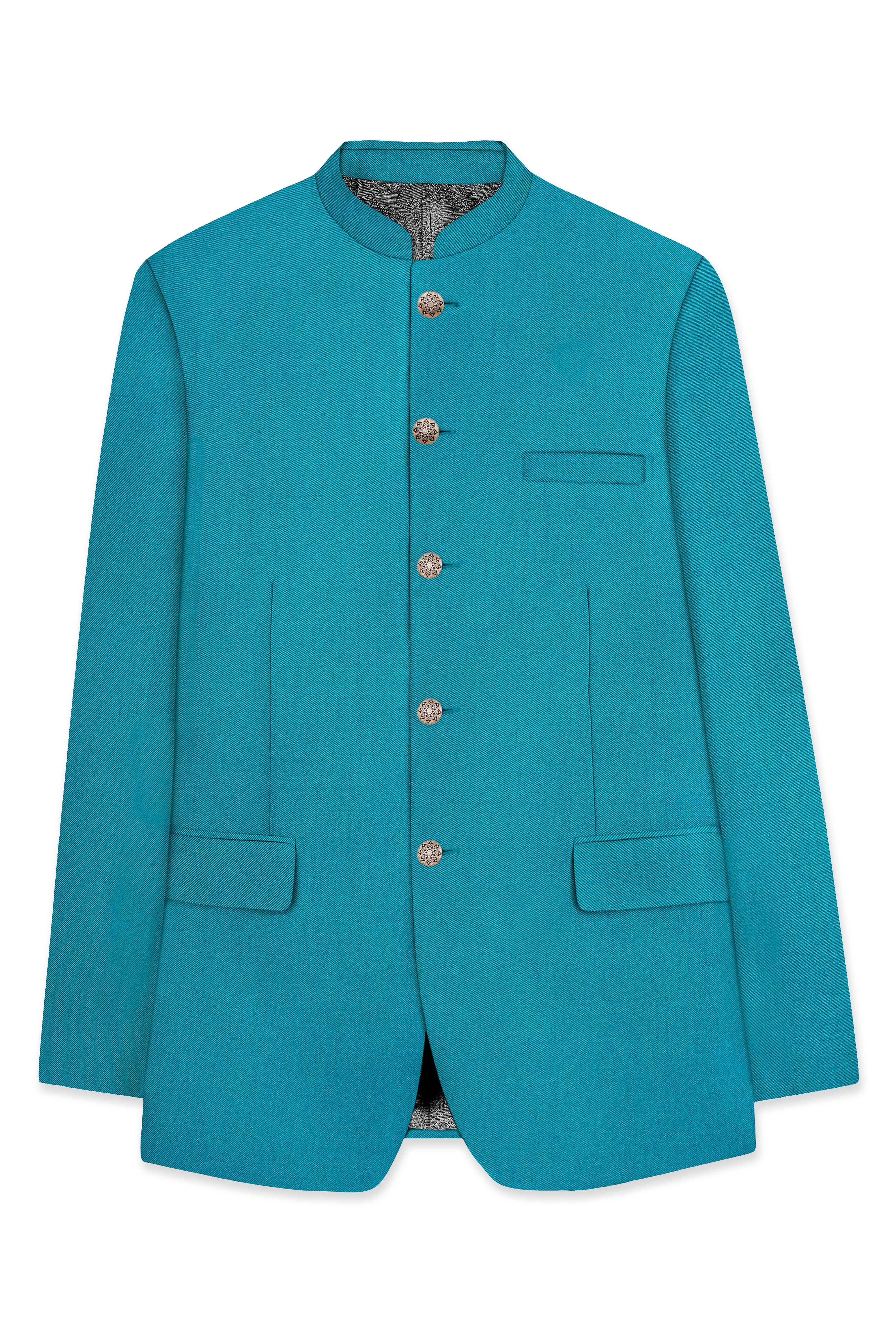 Zephir-Surfie Green Wool Rich Bandhgala Stretchable Traveler Blazer