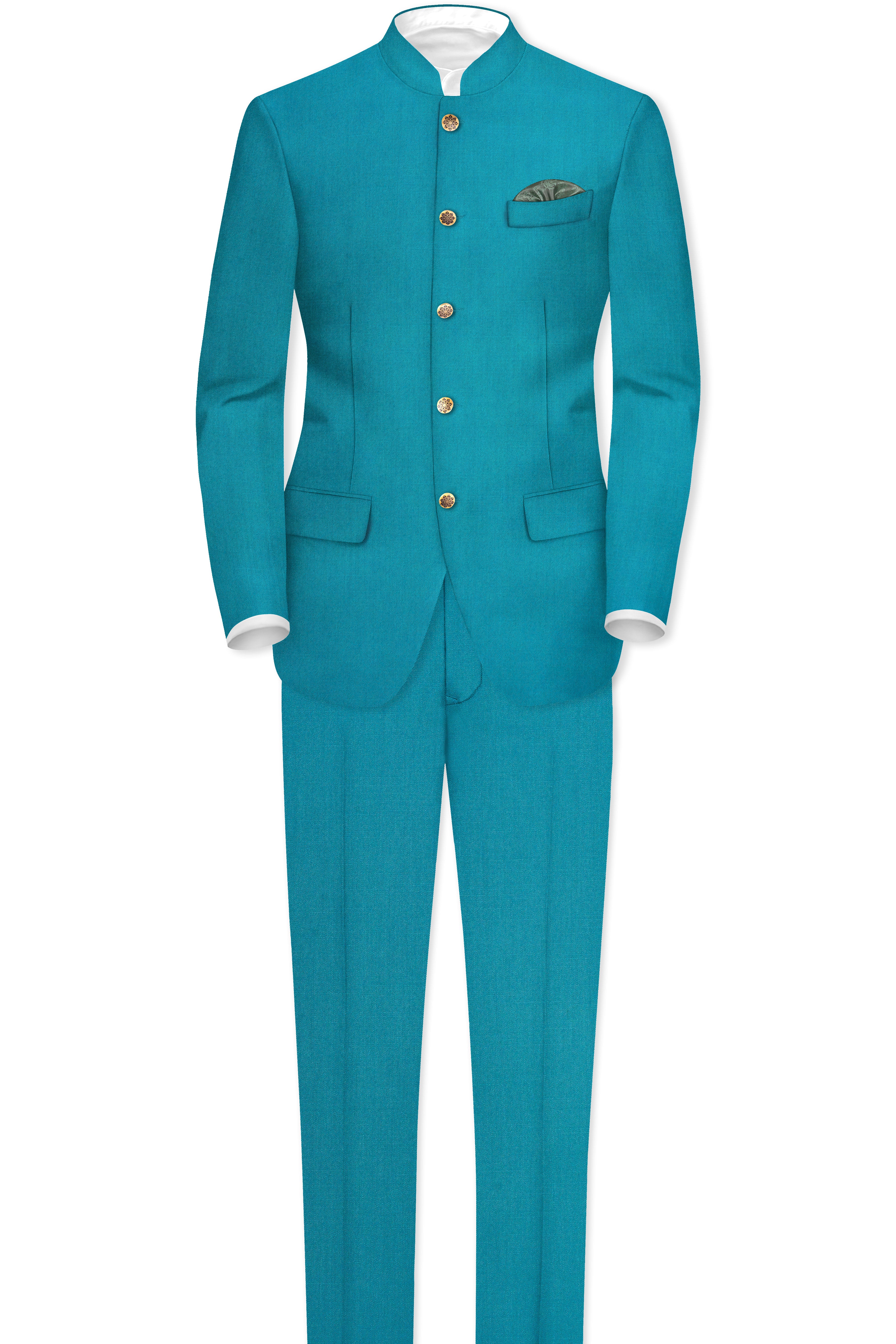 Zephir-Surfie Green Wool Rich Bandhgala Stretchable Traveler Blazer