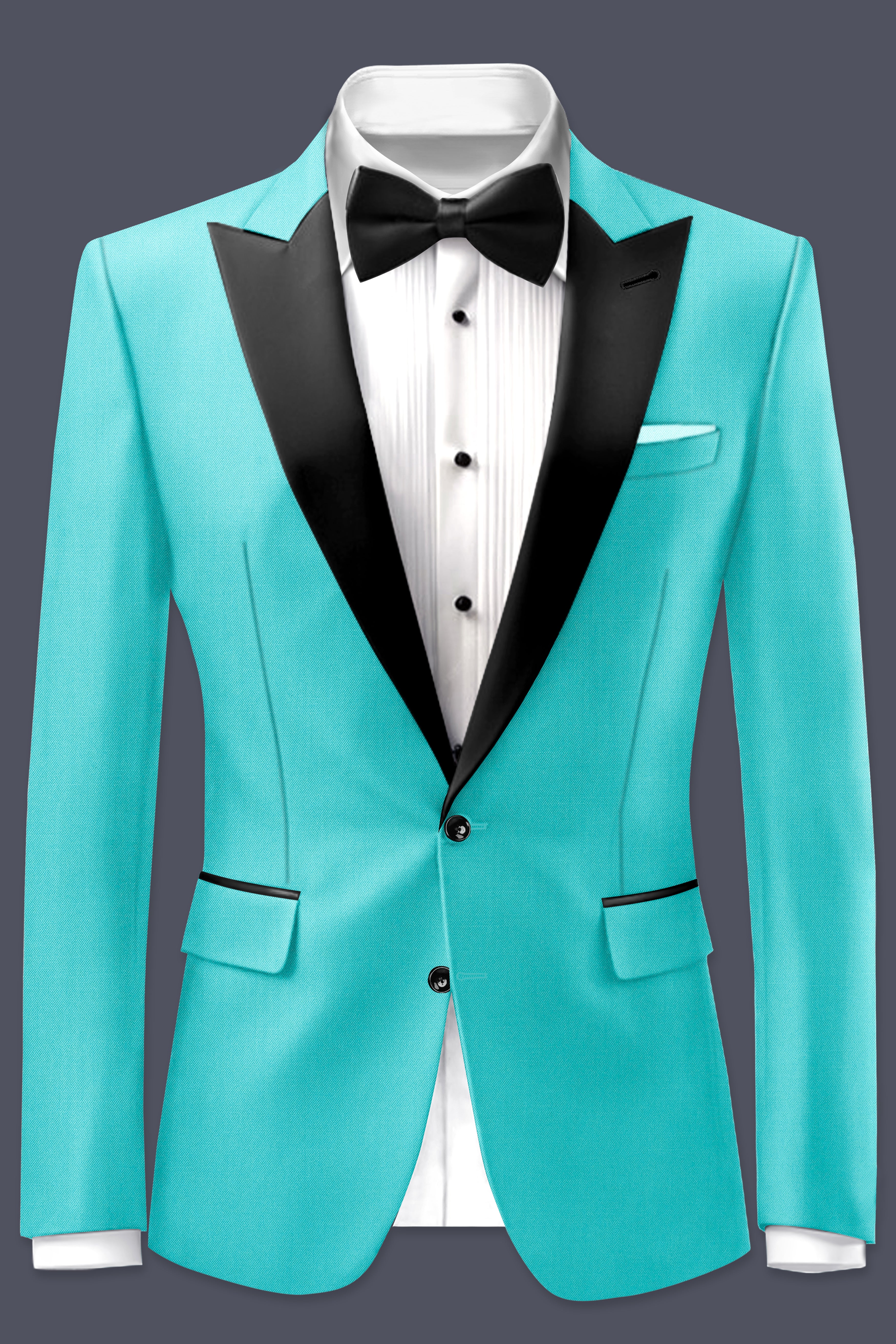 Aegir-Viking Blue Wool Rich Peak Lapel Tuxedo Slight Stretch Blazer