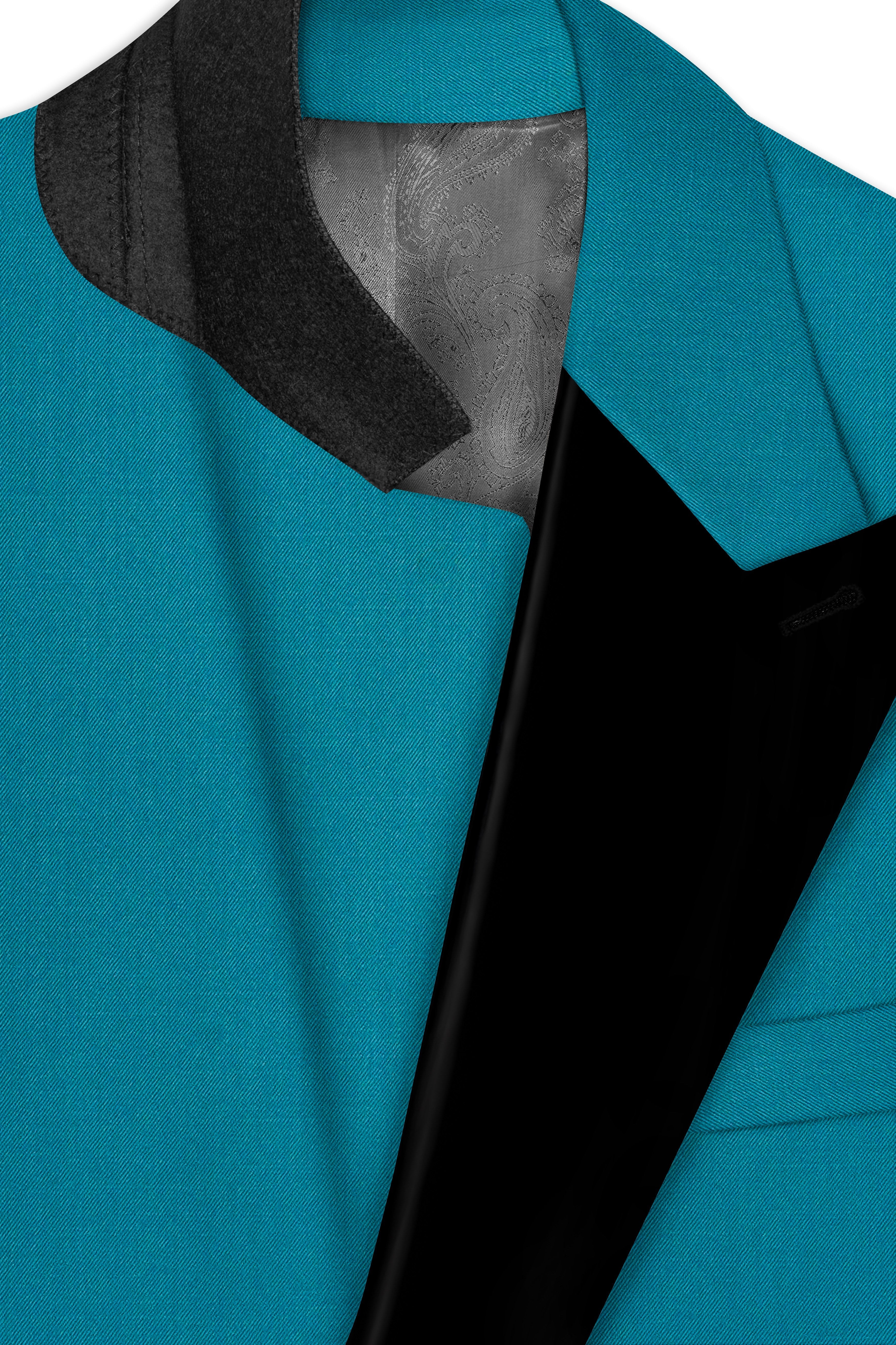 Zephir-Surfie Green Wool Rich Peak Lapel Tuxedo Slight Stretch Blazer