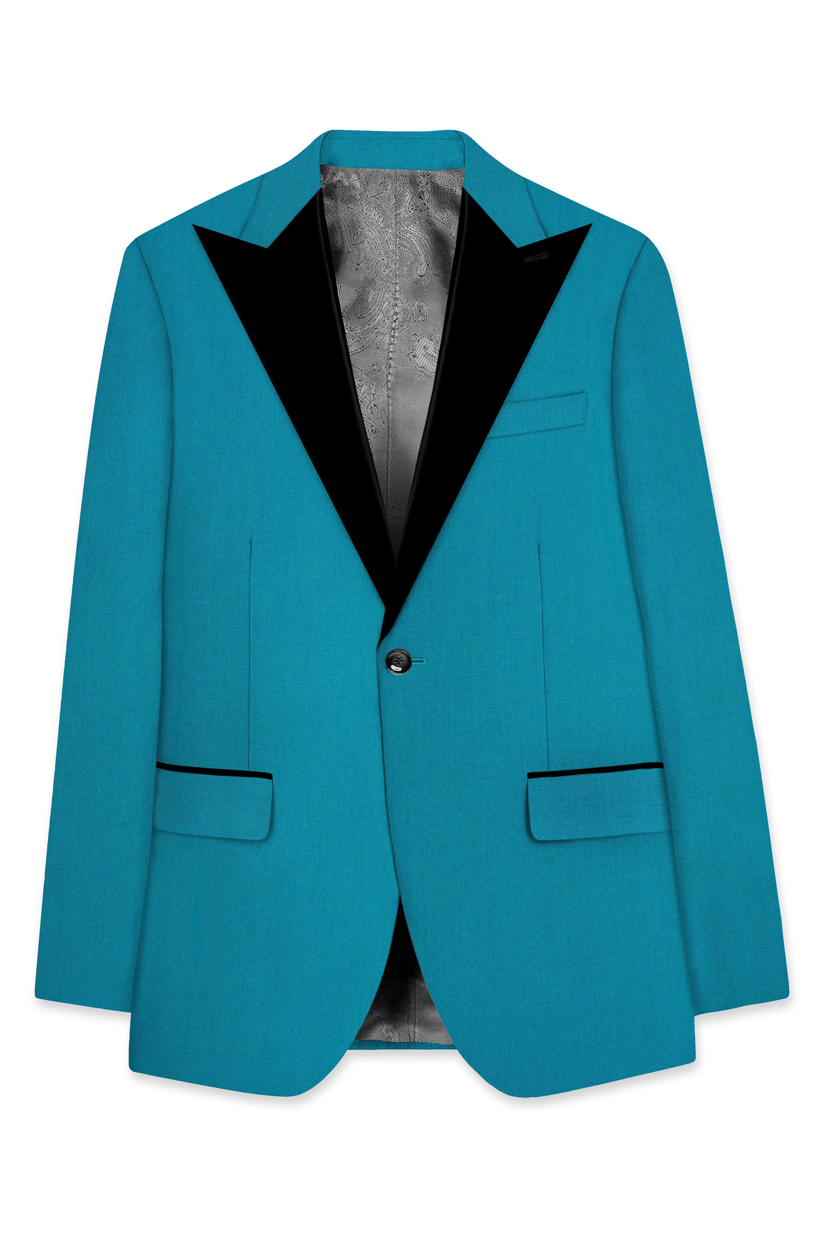 Zephir-Surfie Green Wool Rich Peak Lapel Tuxedo Slight Stretch Blazer