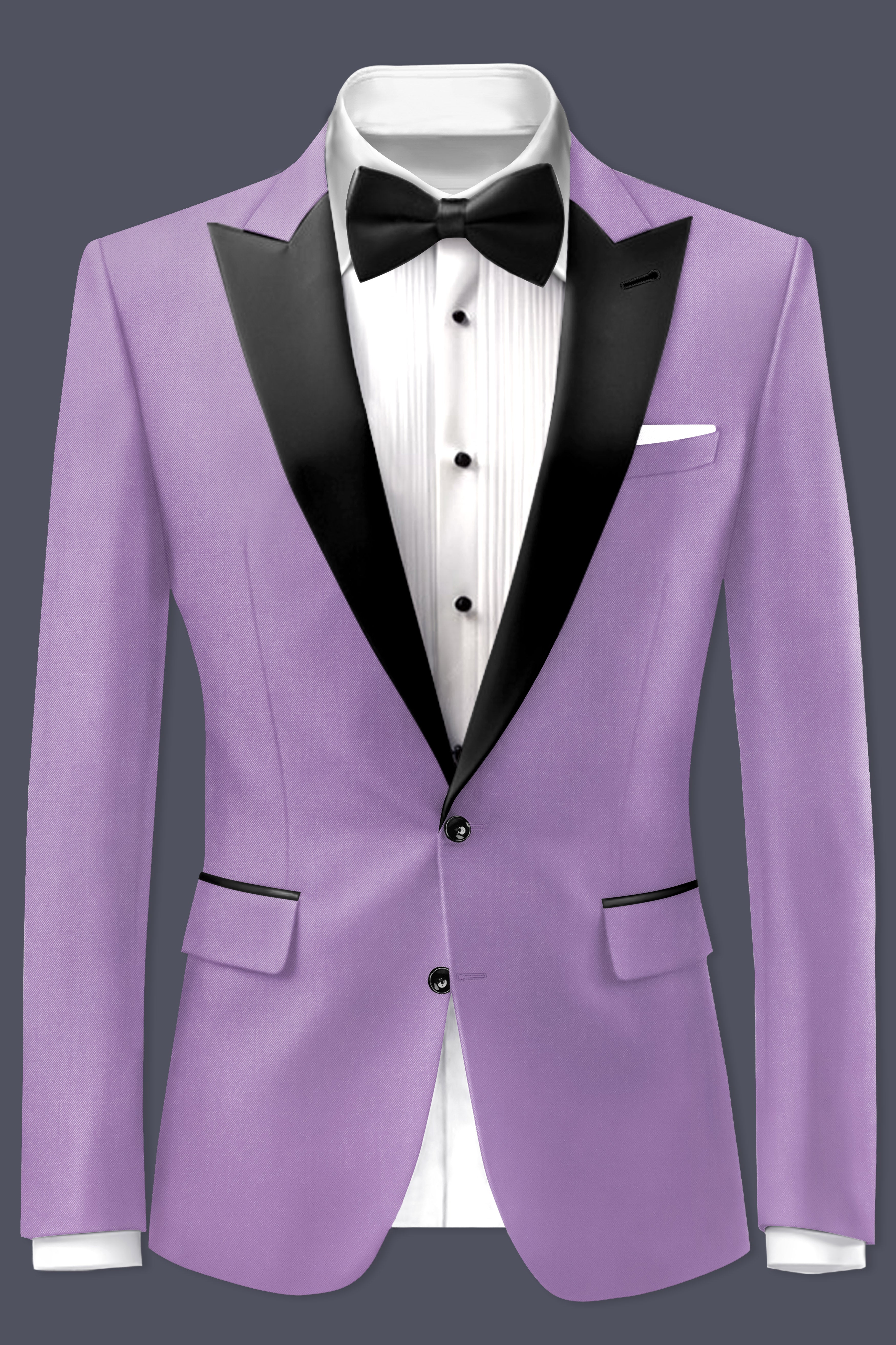 Roylen-Mountbatten Purple Wool Rich Peak Lapel Tuxedo Slight Stretch Blazer