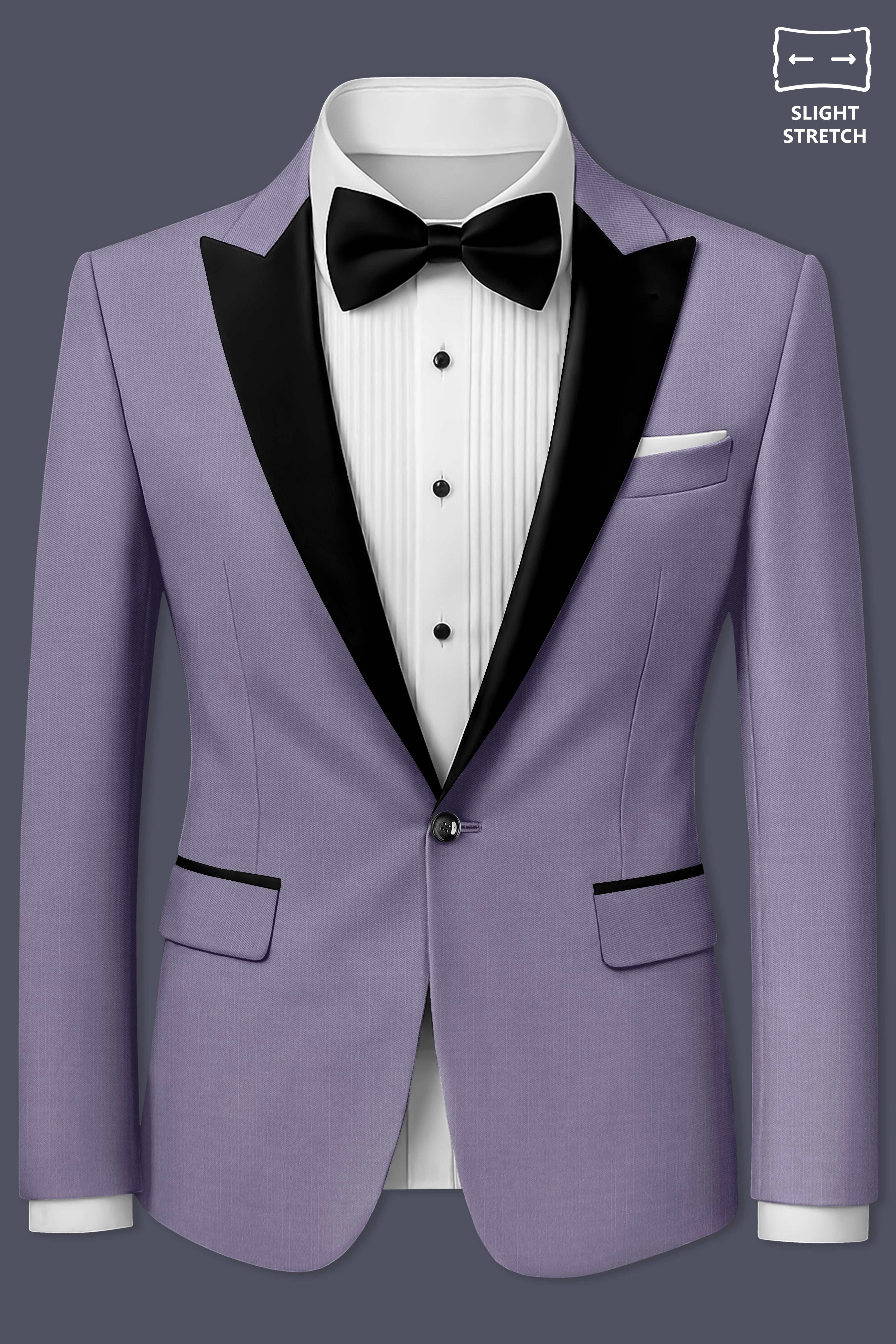 Roylen-Mountbatten Purple Wool Rich Peak Lapel Tuxedo Slight Stretch Blazer