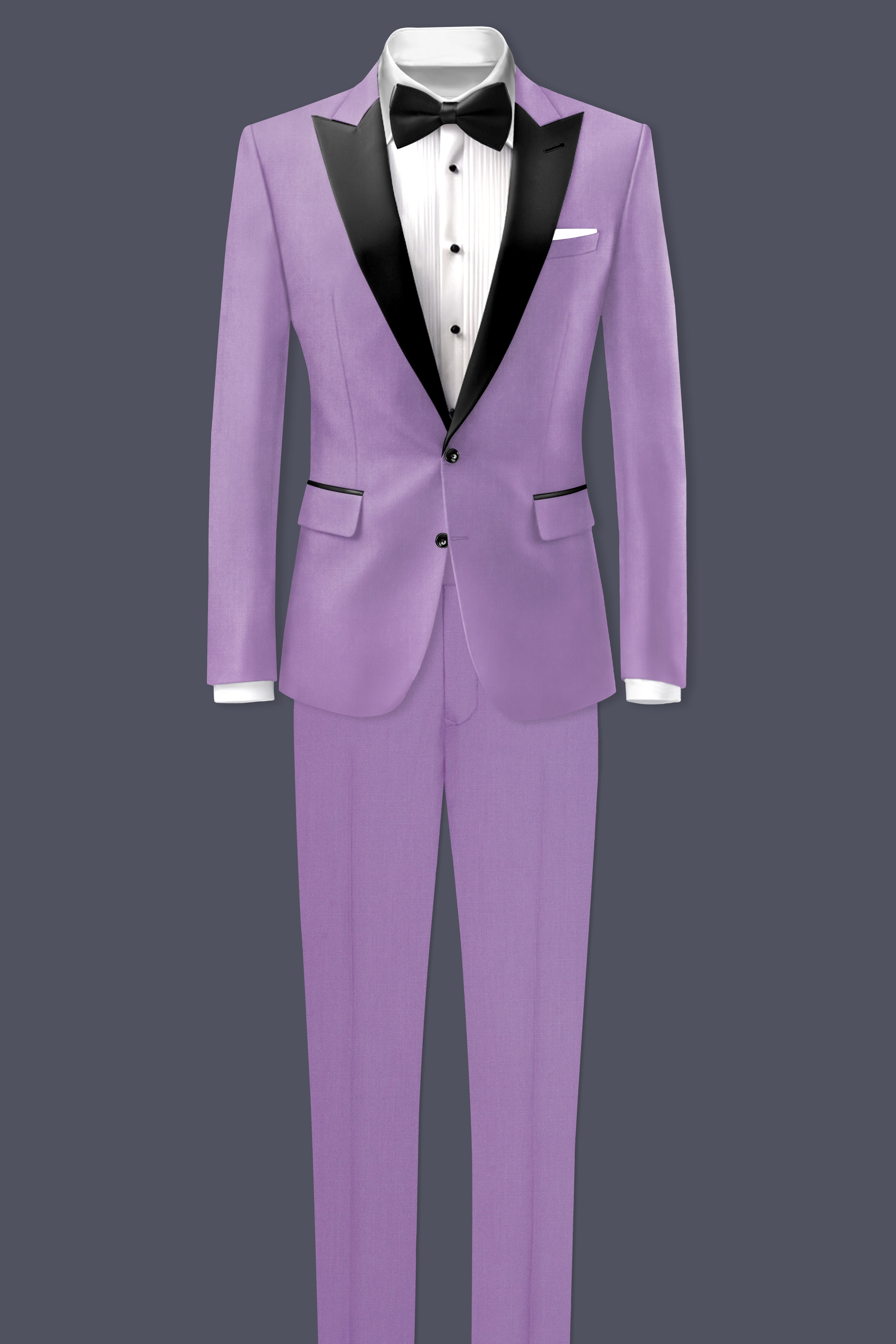 Roylen-Mountbatten Purple Wool Rich Peak Lapel Tuxedo Stretchable Traveler Blazer