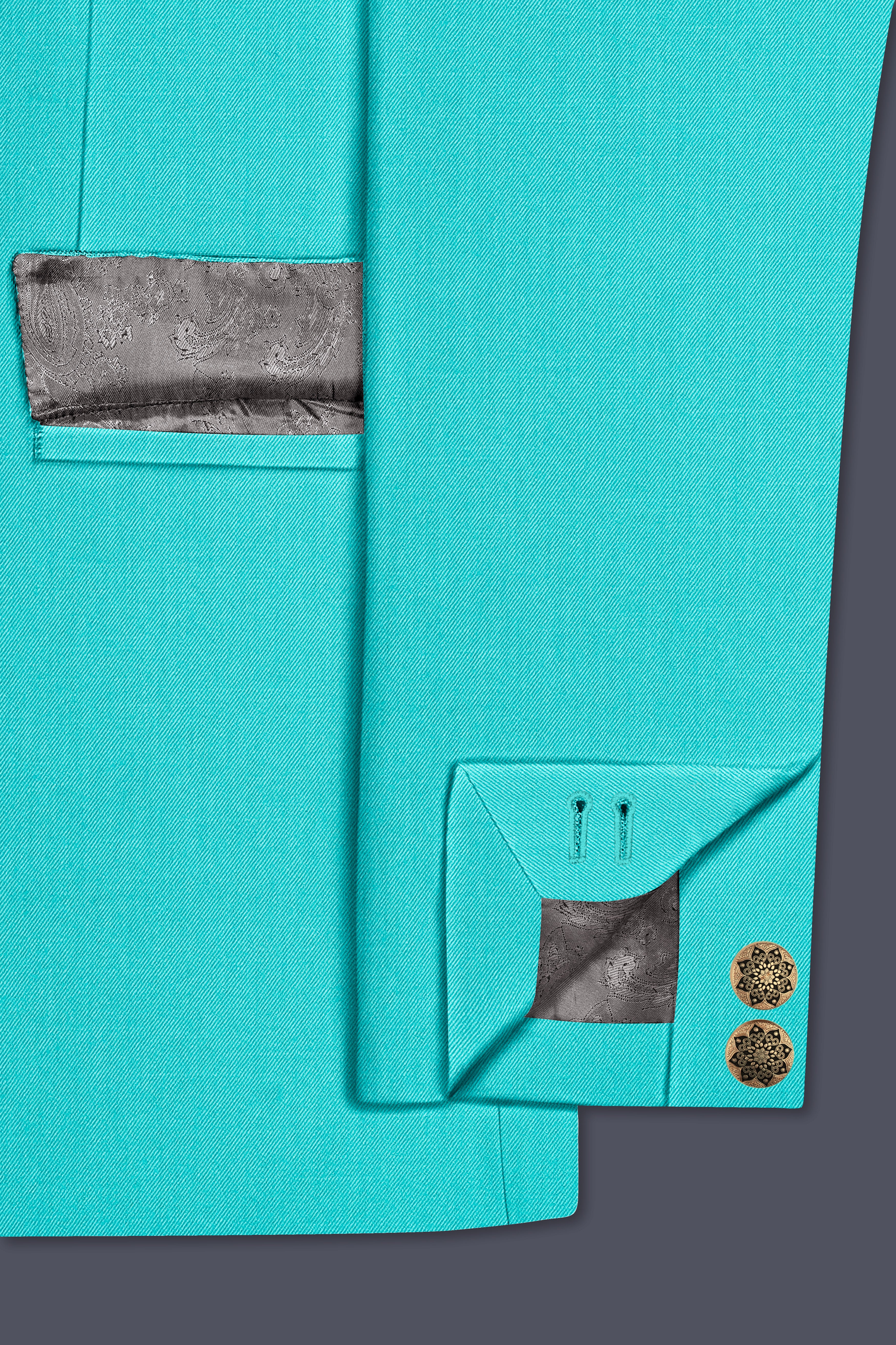 Aegir-Viking Blue Wool Rich Cross Placket Bandhgala Slight Stretch Blazer