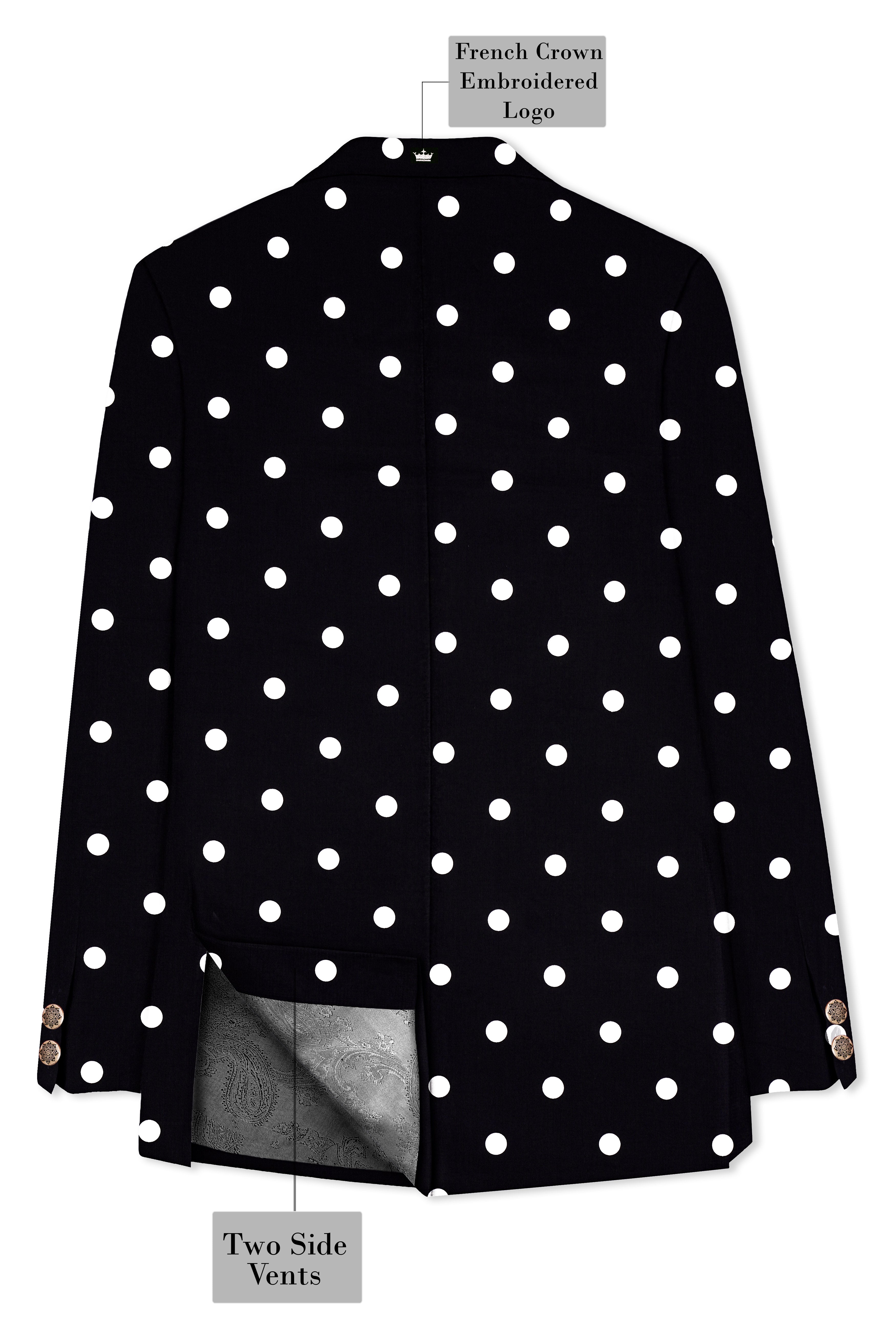 Noirdot-Jade Black Polka Dotted Premium Cotton Bandhgala Blazer