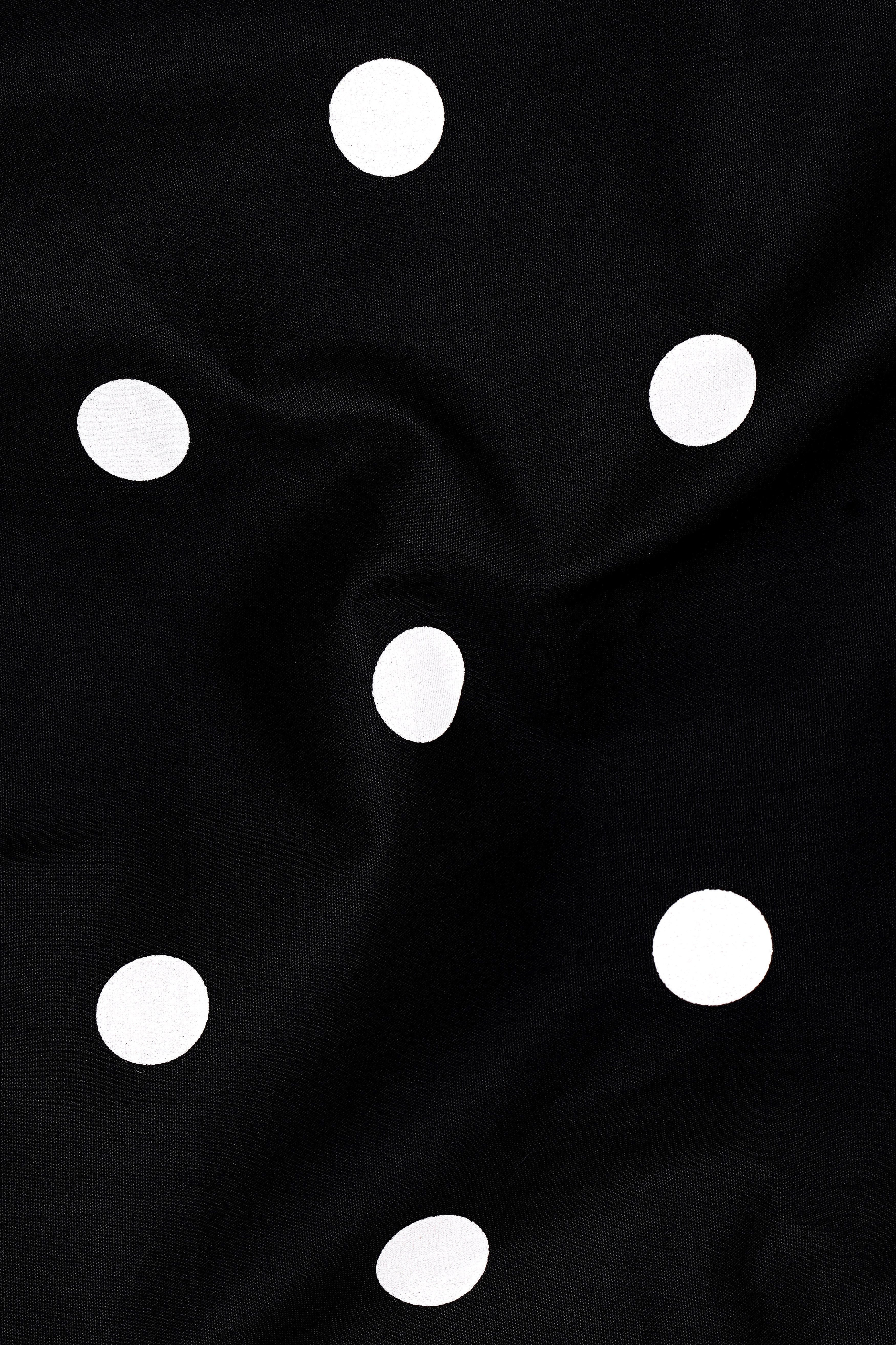 Noirdot-Jade Black Polka Dots Printed Premium Cotton Tuxedo Blazer