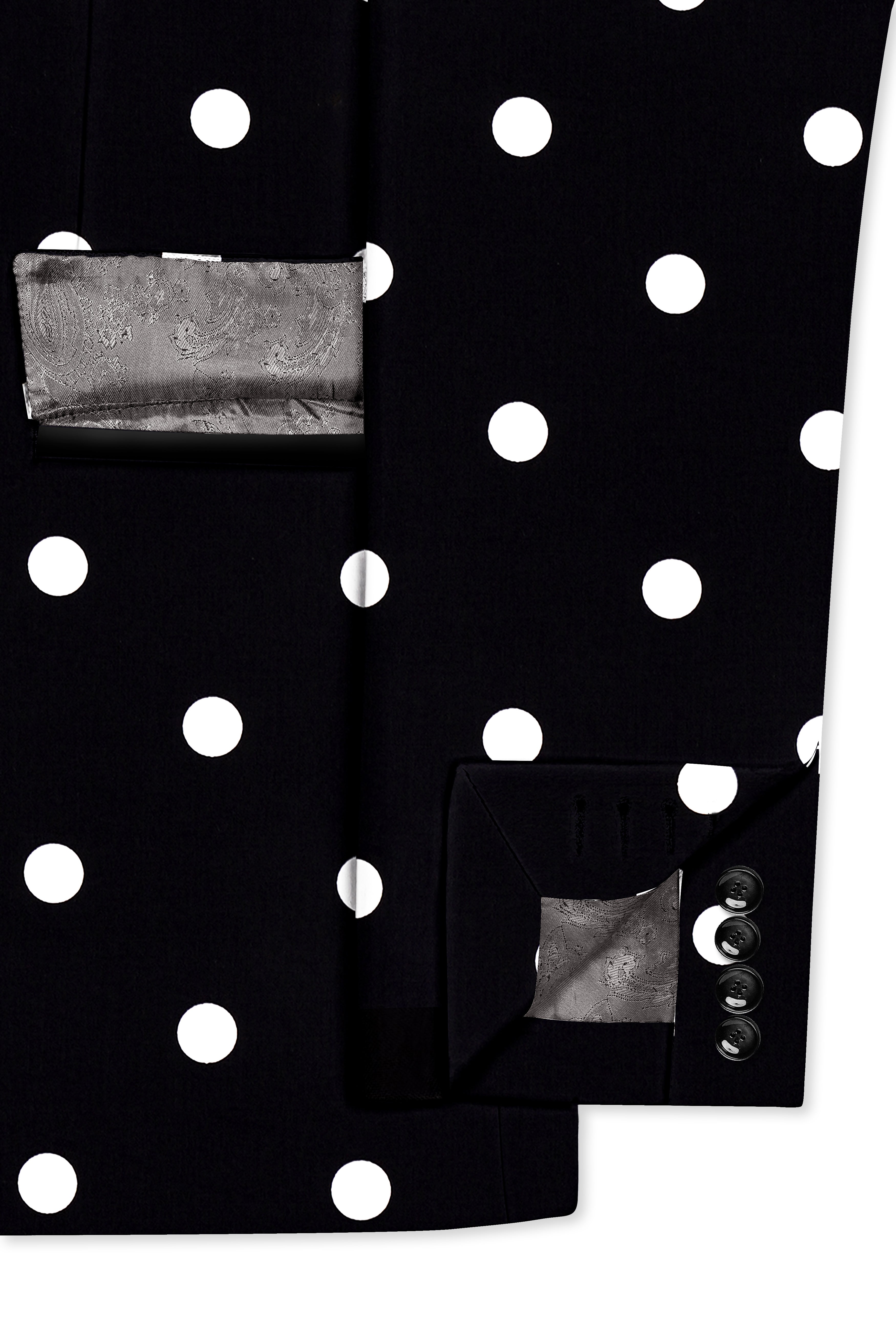 Noirdot-Jade Black Polka Dots Printed Premium Cotton Tuxedo Blazer