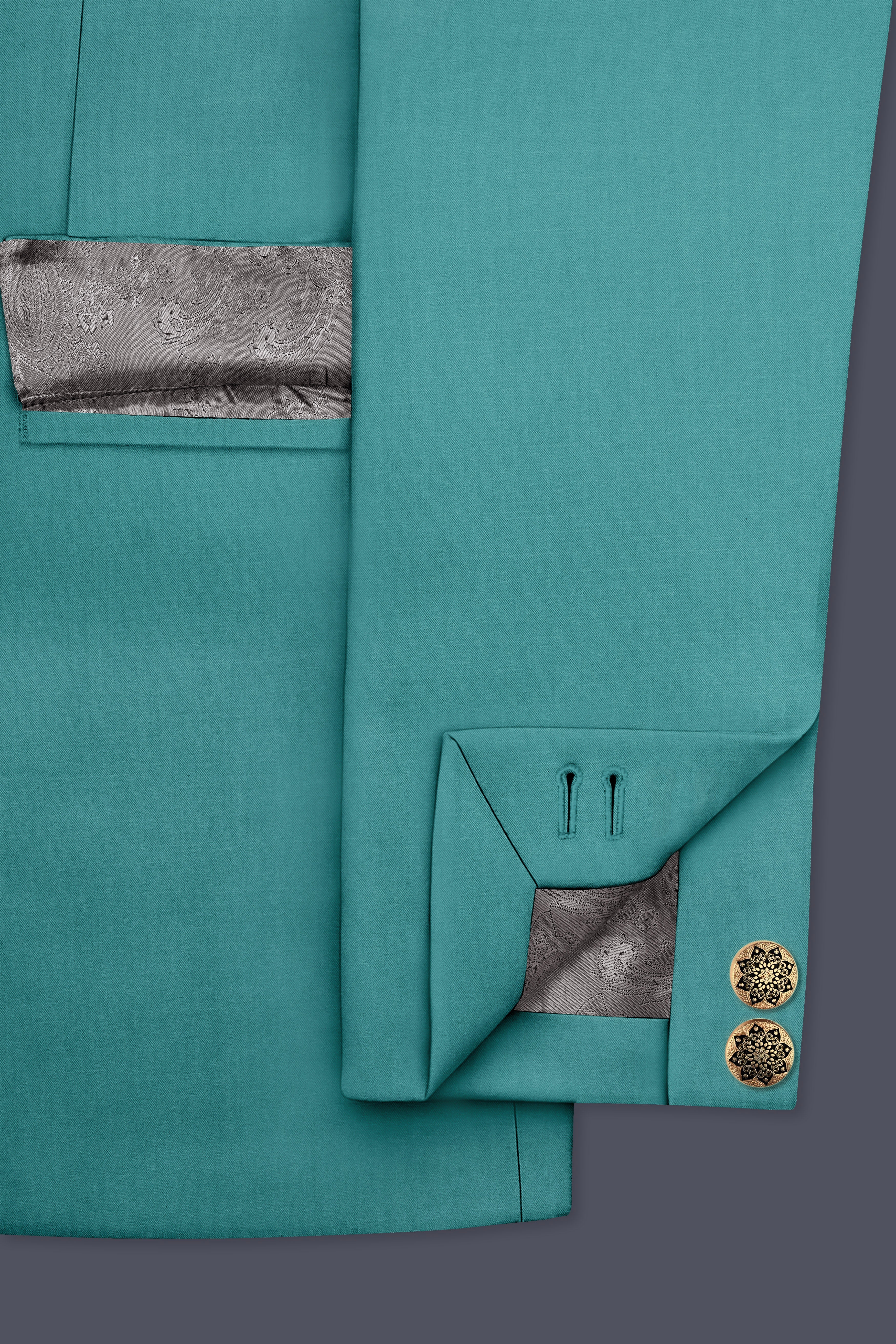Travirid-Gothic Green Wool Rich Bandhgala Slight Stretch Blazer