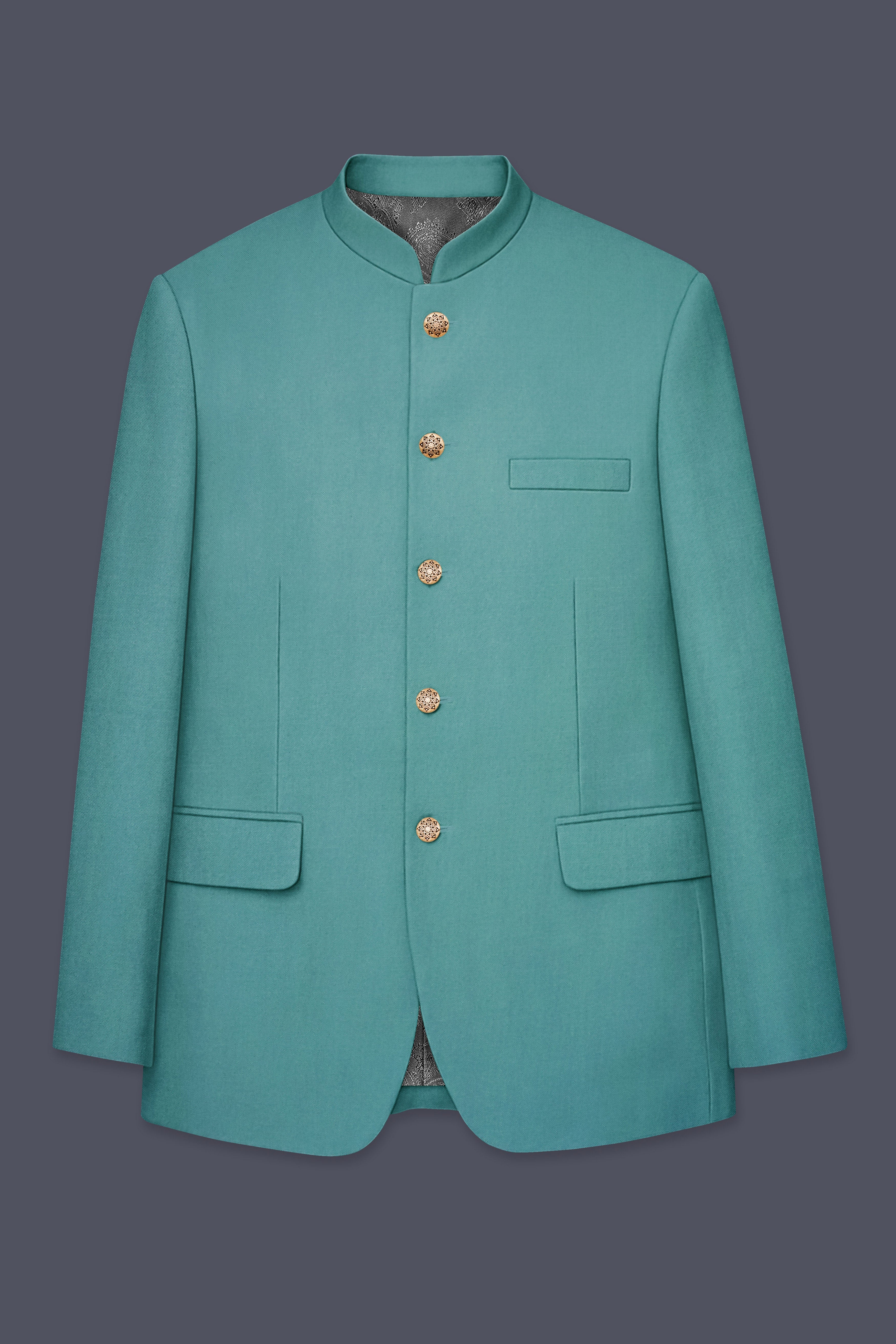 Travirid-Gothic Green Wool Rich Bandhgala Stretchable Traveler Blazer