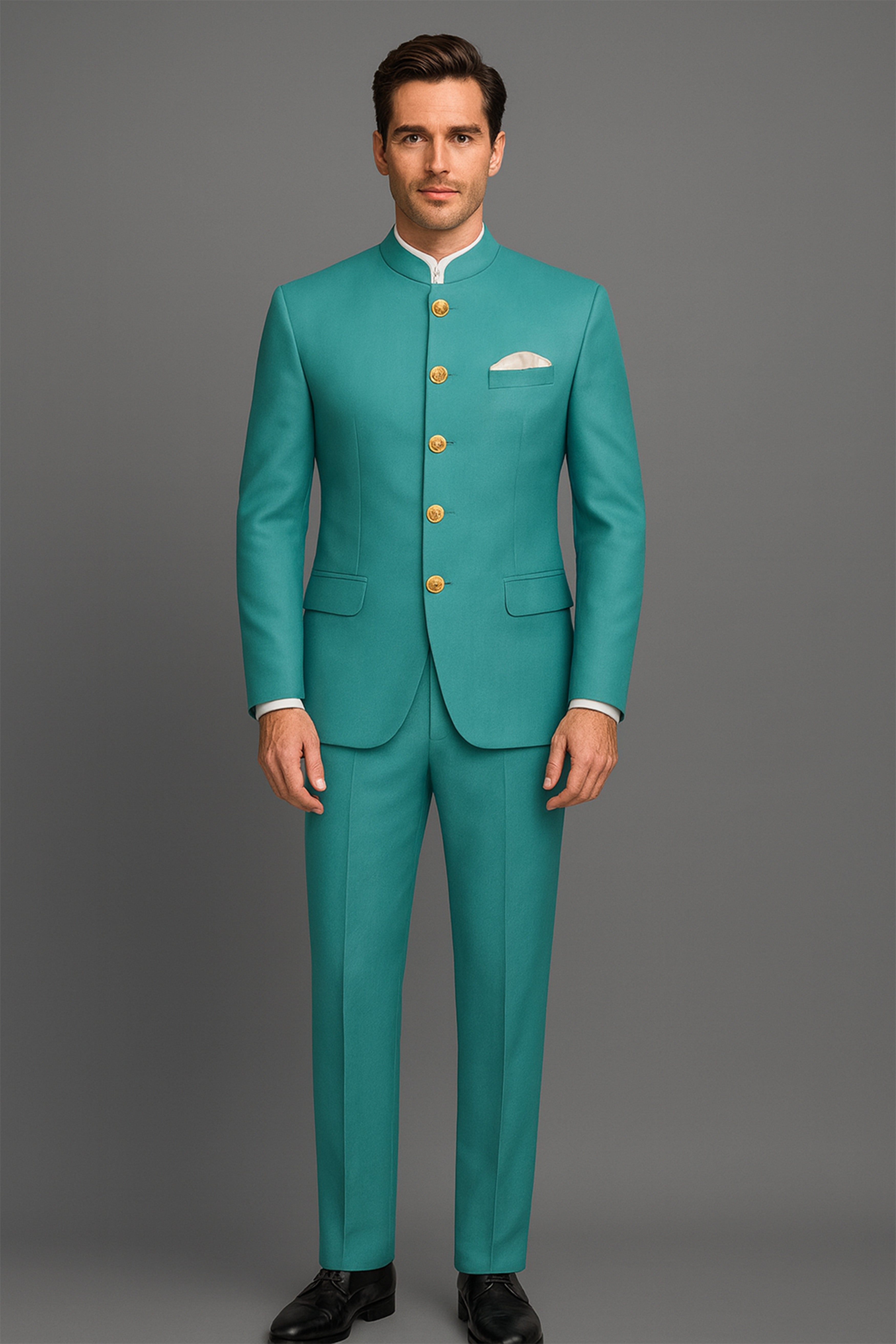 Travirid-Gothic Green Wool Rich Bandhgala Stretchable Traveler Blazer