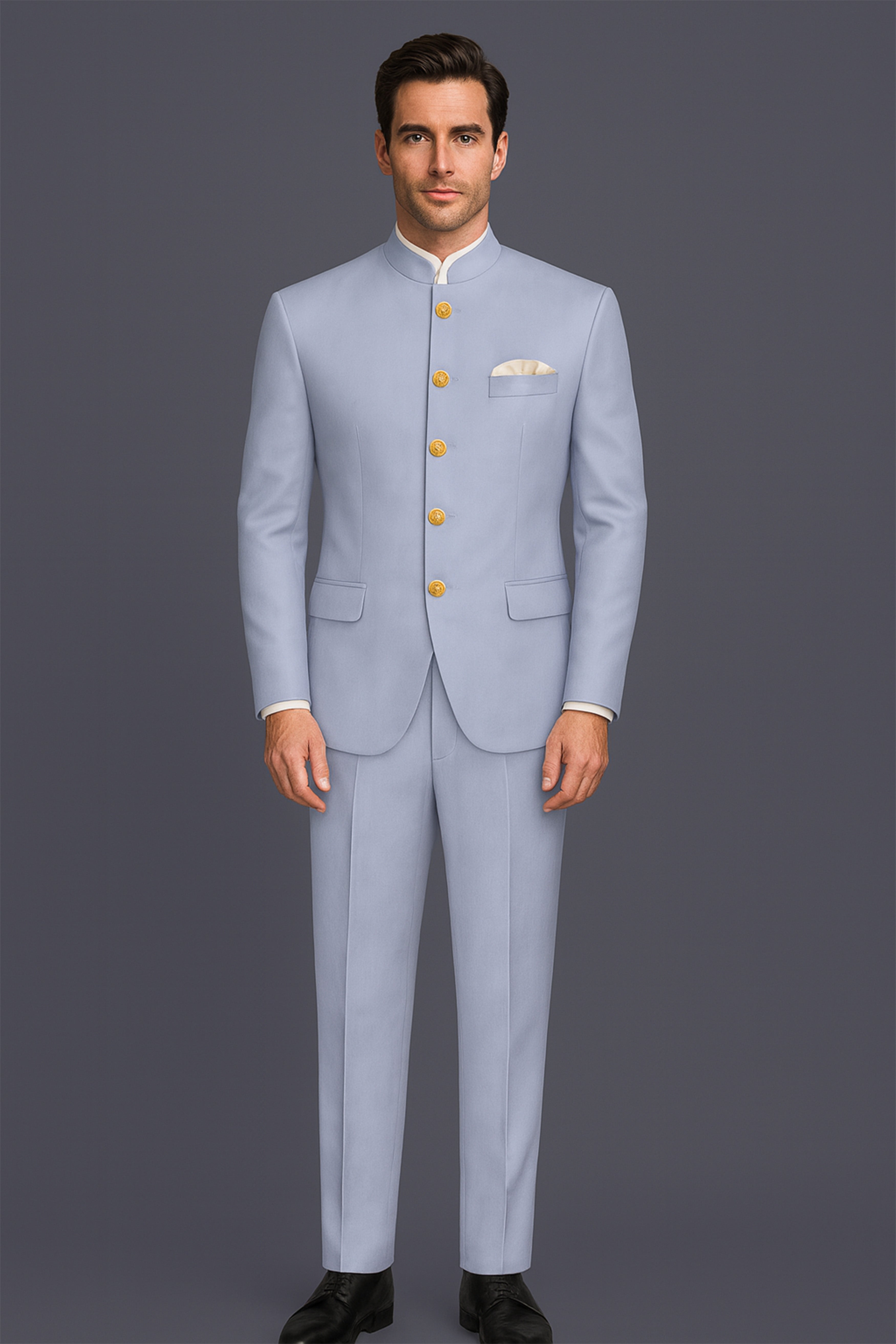 Silgrove-Loblolly Gray Wool Rich Bandhgala Stretchable Traveler Blazer
