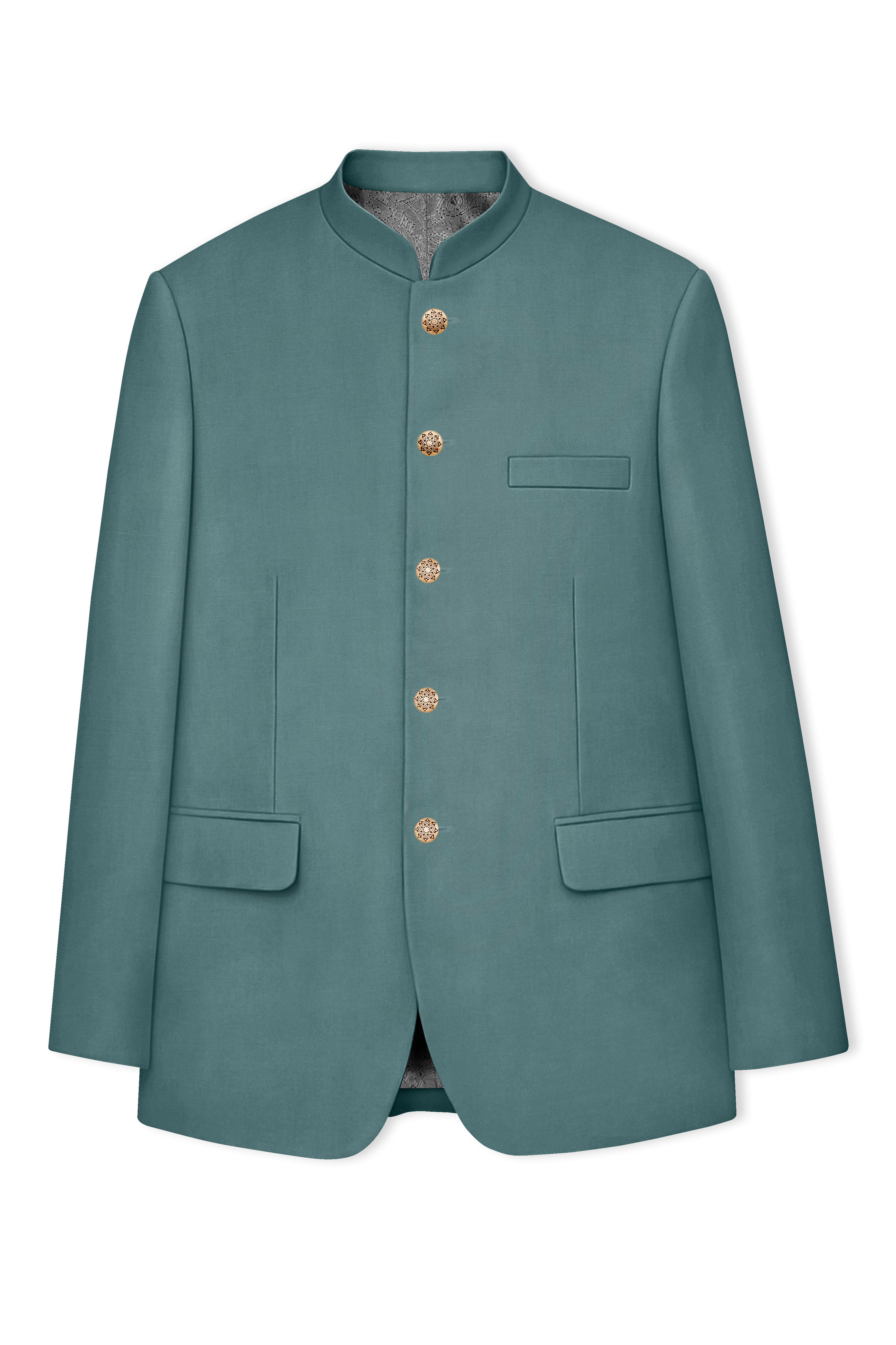 Travliam-William Green Wool Rich Bandhgala Stretchable Traveler Blazer